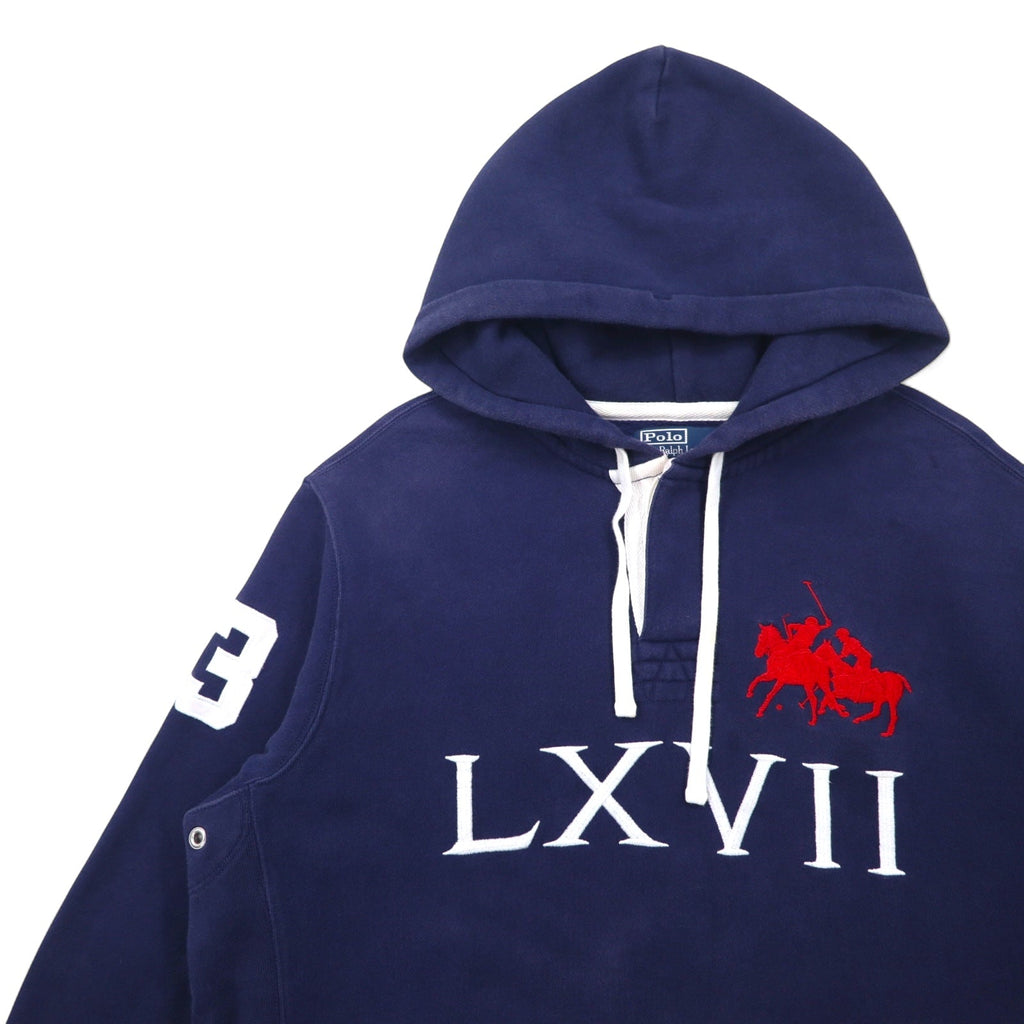 Polo by Ralph Lauren anni '90 Dual Match ricamato mezza zip felpa con cappuccio XL blu navy cotone numerato