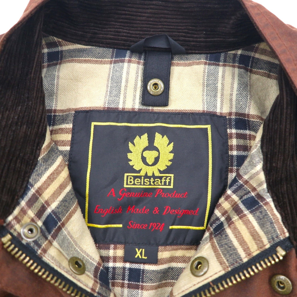 Giacca da motociclista Belstaff Roadmaster oliata, taglia XL, colore marrone, fodera a quadri, con cintura
