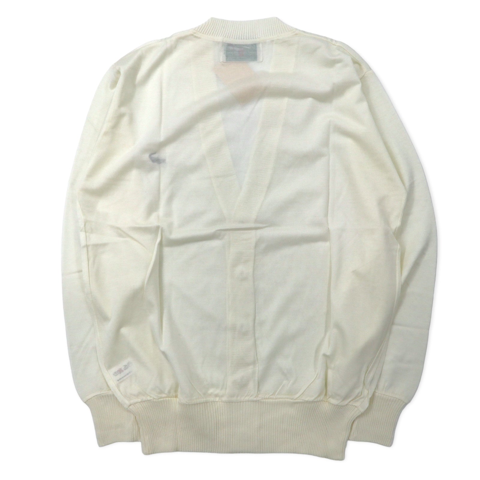 Cardigan in maglia acrilica Crocodile anni '80 M bianco cotone con logo a punto unico Prodotto in Giappone Nuovo