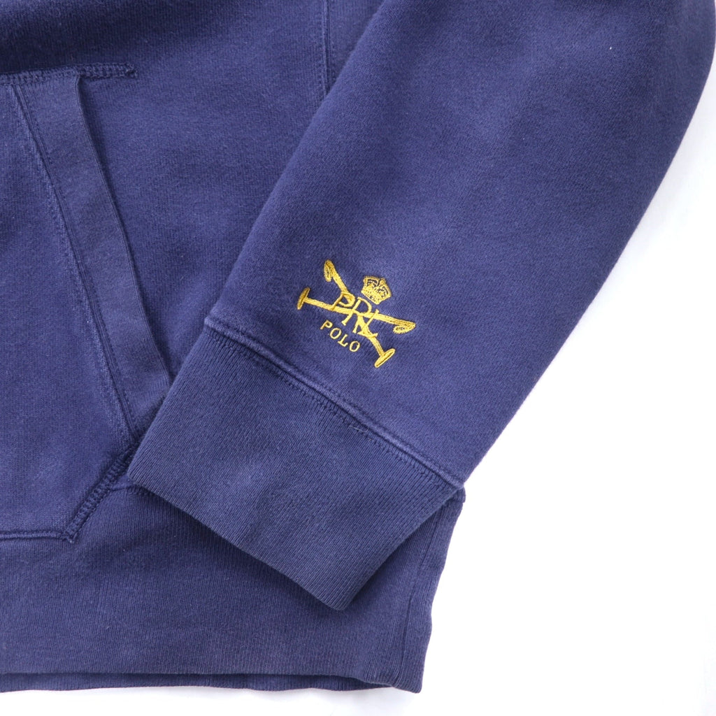 Polo by Ralph Lauren anni '90 Dual Match ricamato mezza zip felpa con cappuccio XL blu navy cotone numerato