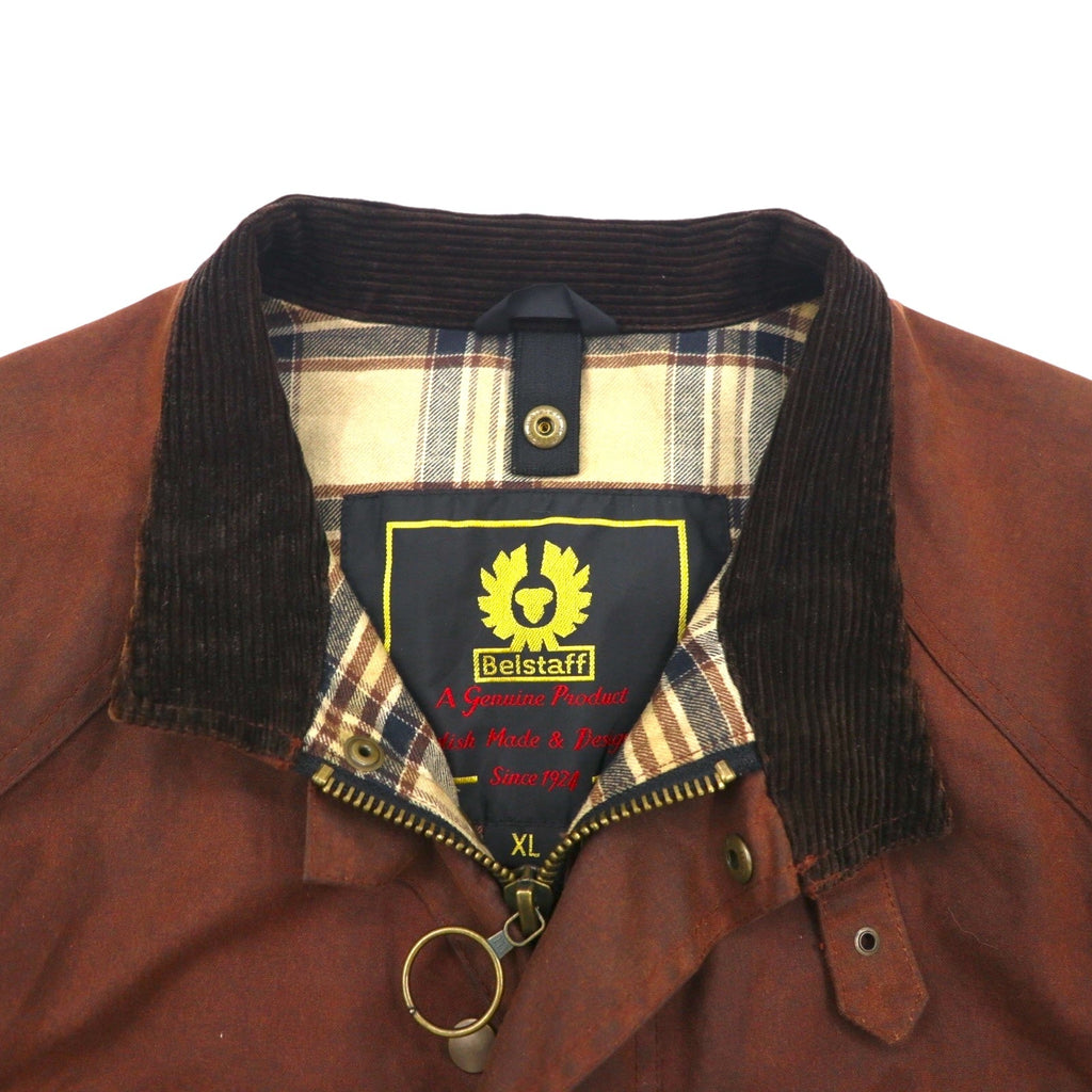 Giacca da motociclista Belstaff Roadmaster oliata, taglia XL, colore marrone, fodera a quadri, con cintura