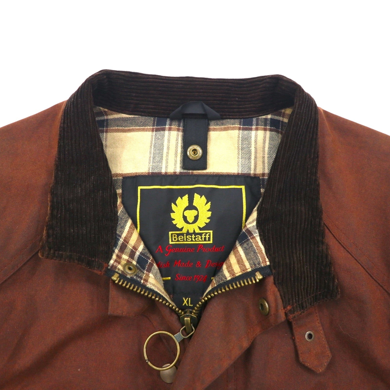 Giacca da motociclista Belstaff Roadmaster oliata, taglia XL, colore marrone, fodera a quadri, con cintura