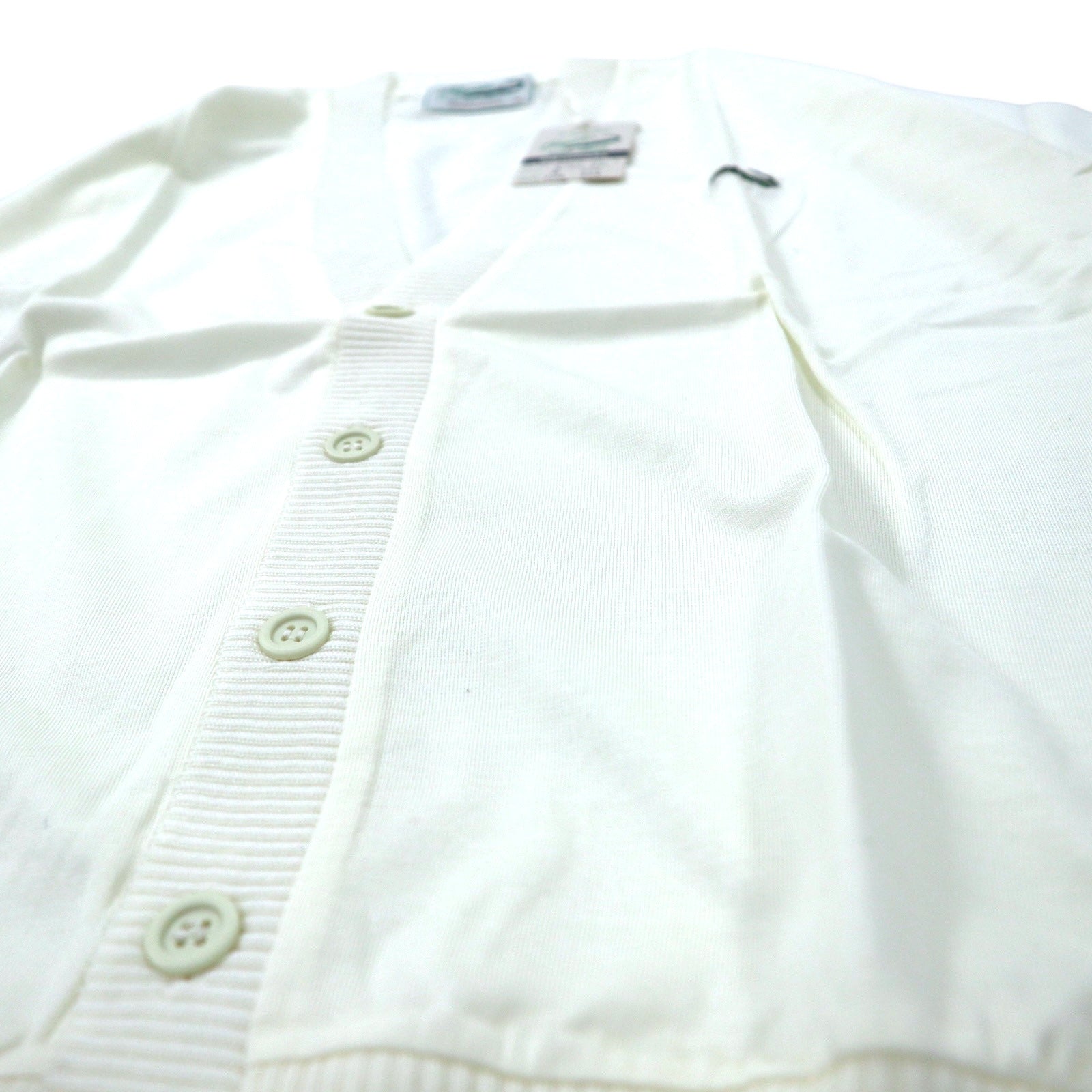 Cardigan in maglia acrilica Crocodile anni '80 M bianco cotone con logo a punto unico Prodotto in Giappone Nuovo