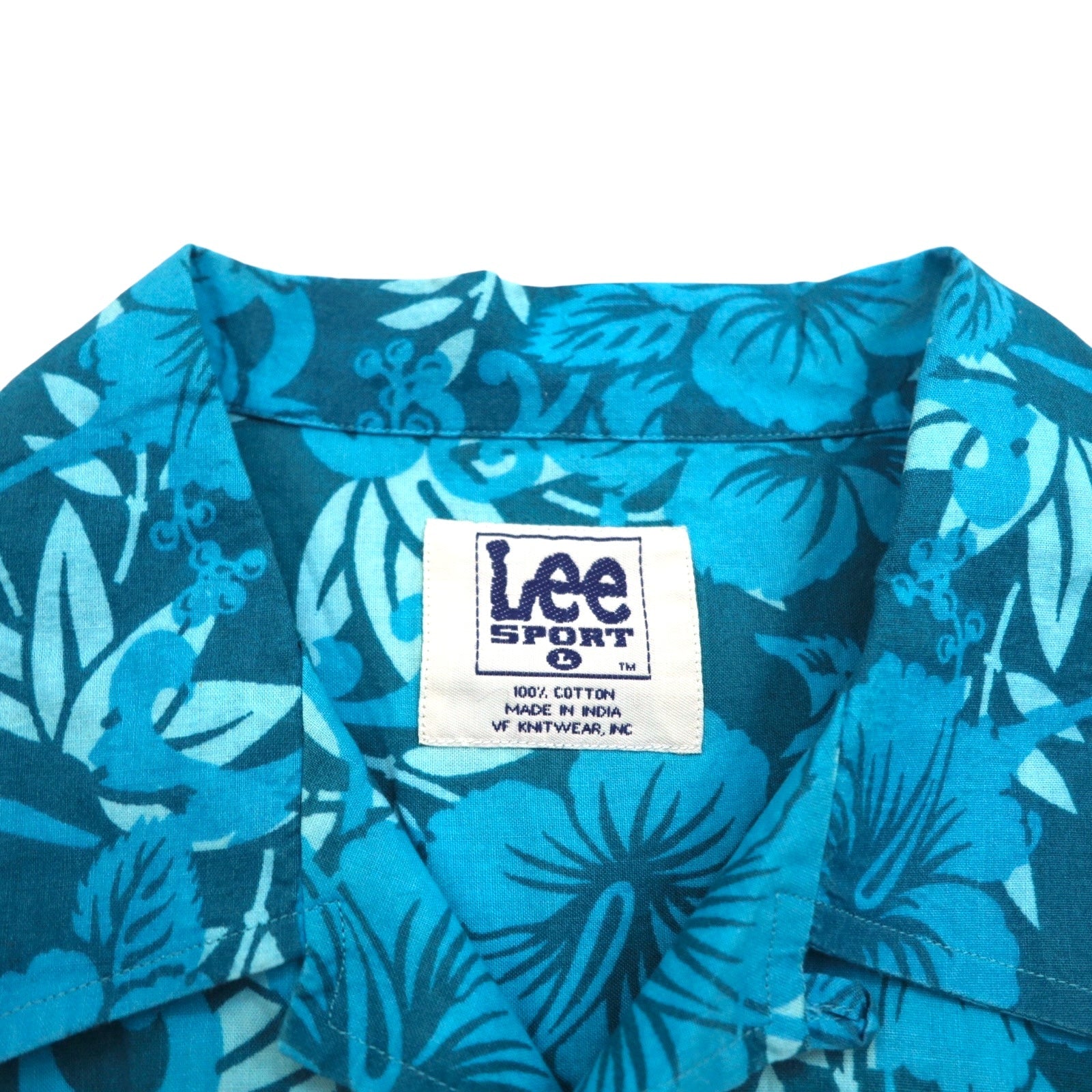 Lee SPORT anni '90 camicia hawaiana con colletto aperto L cotone fantasia ibisco blu
