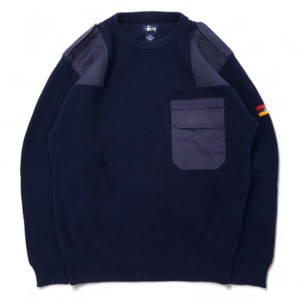 Stussy anni '90 maglione militare "Commando" taglia L, cotone, blu navy, etichetta blu, taglia oversize