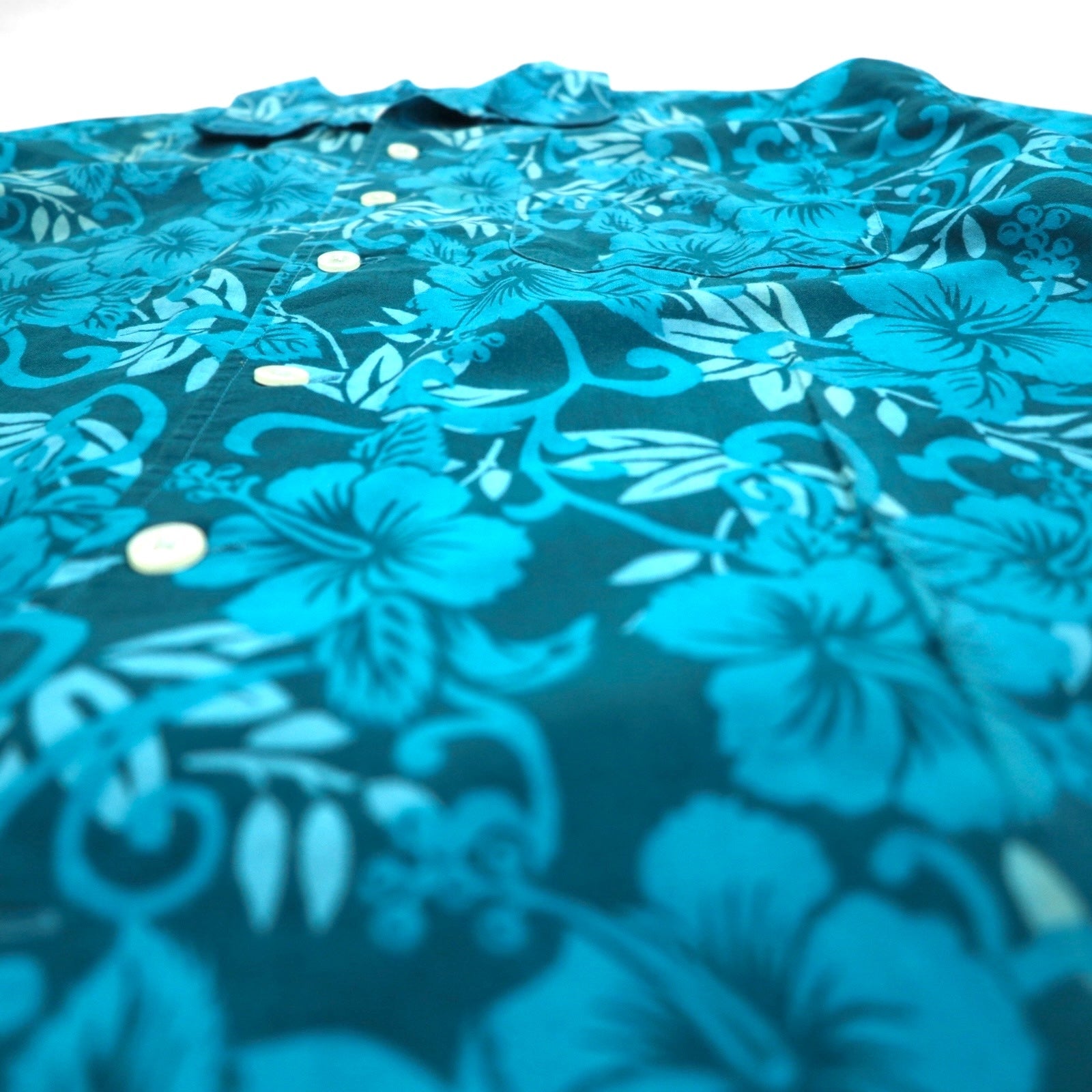 Lee SPORT anni '90 camicia hawaiana con colletto aperto L cotone fantasia ibisco blu