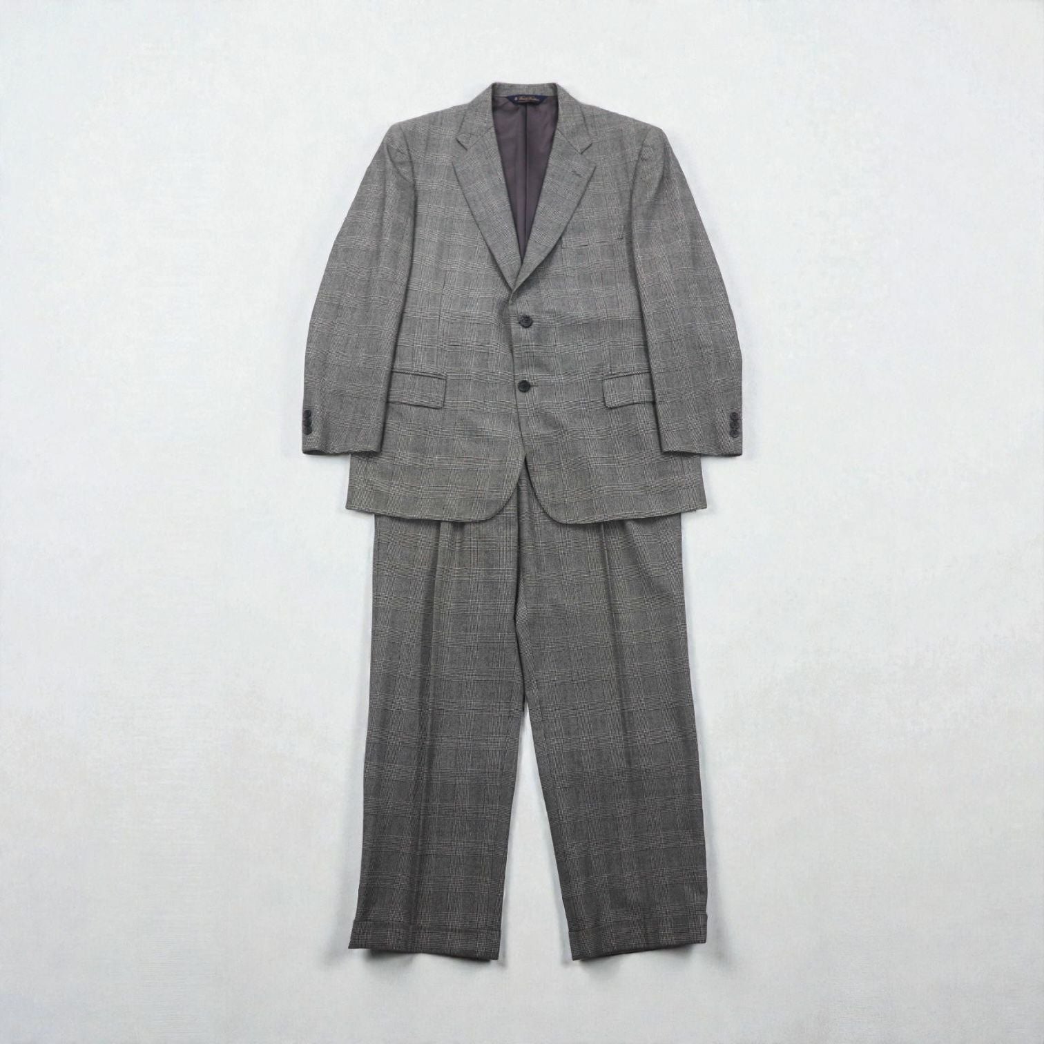 Brooks Brothers 2B セットアップ スーツ L グレンチェック ウール 2タック ワイド センタープレス