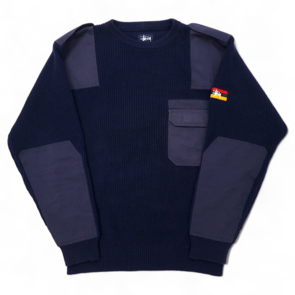 Stussy anni '90 maglione militare "Commando" taglia L, cotone, blu navy, etichetta blu, taglia oversize
