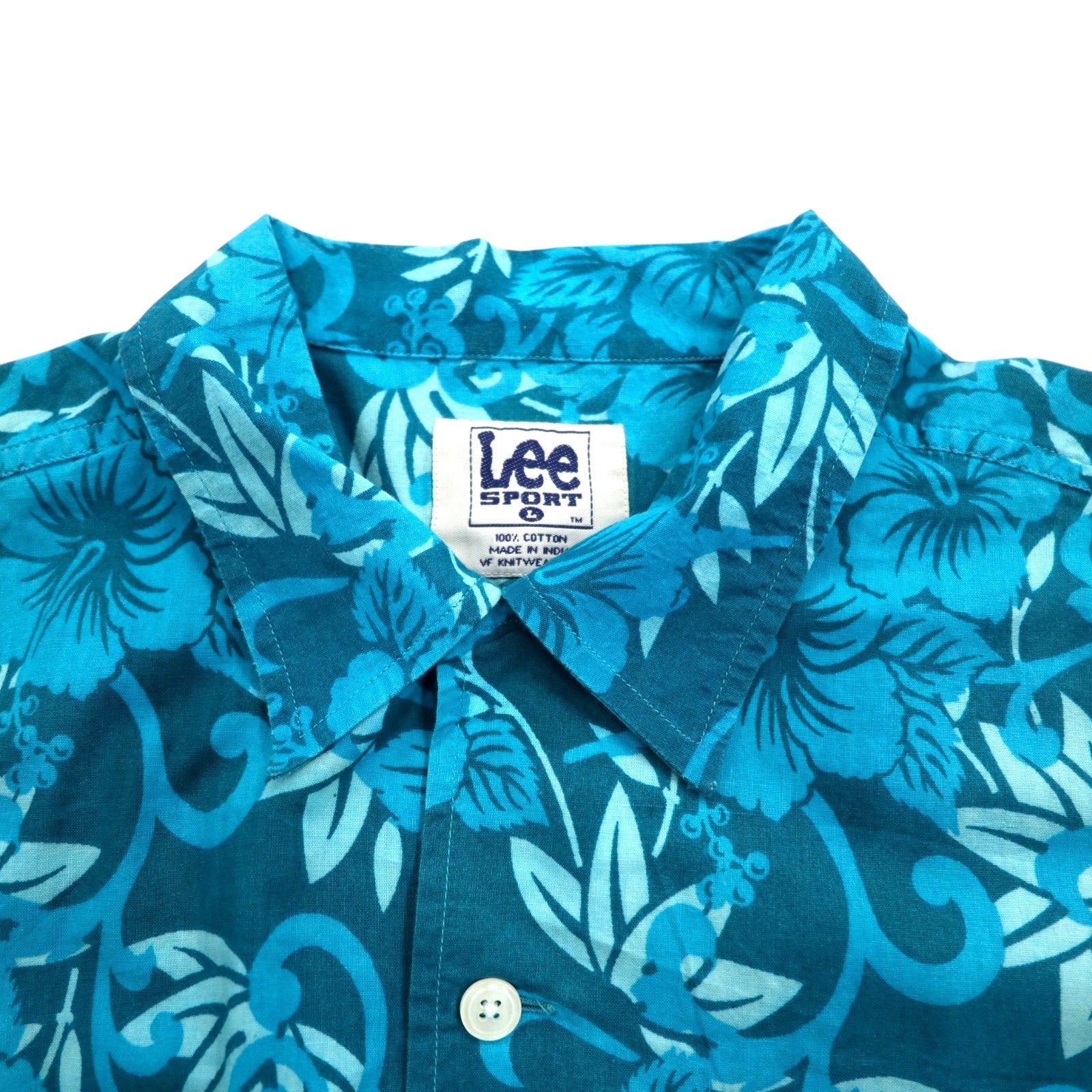 Lee SPORT anni '90 camicia hawaiana con colletto aperto L cotone fantasia ibisco blu