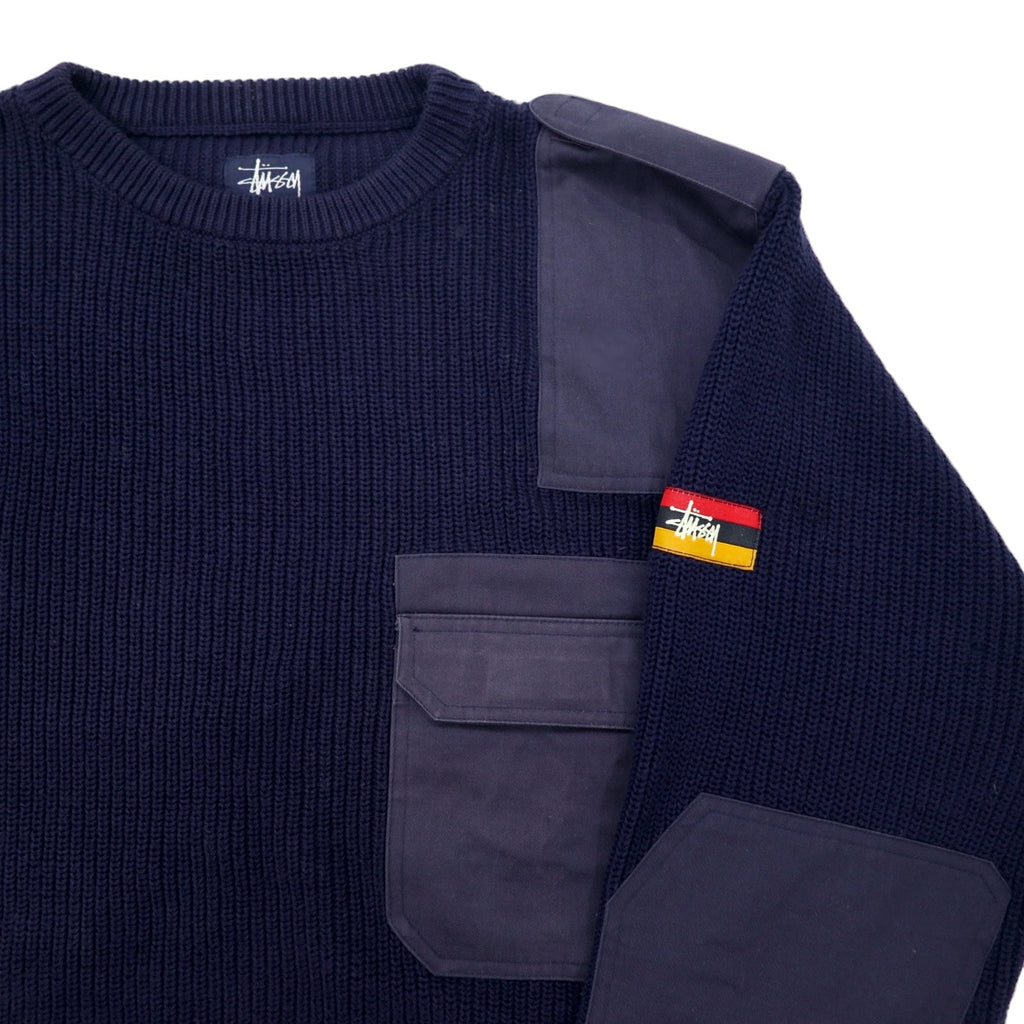 Stussy anni '90 maglione militare "Commando" taglia L, cotone, blu navy, etichetta blu, taglia oversize