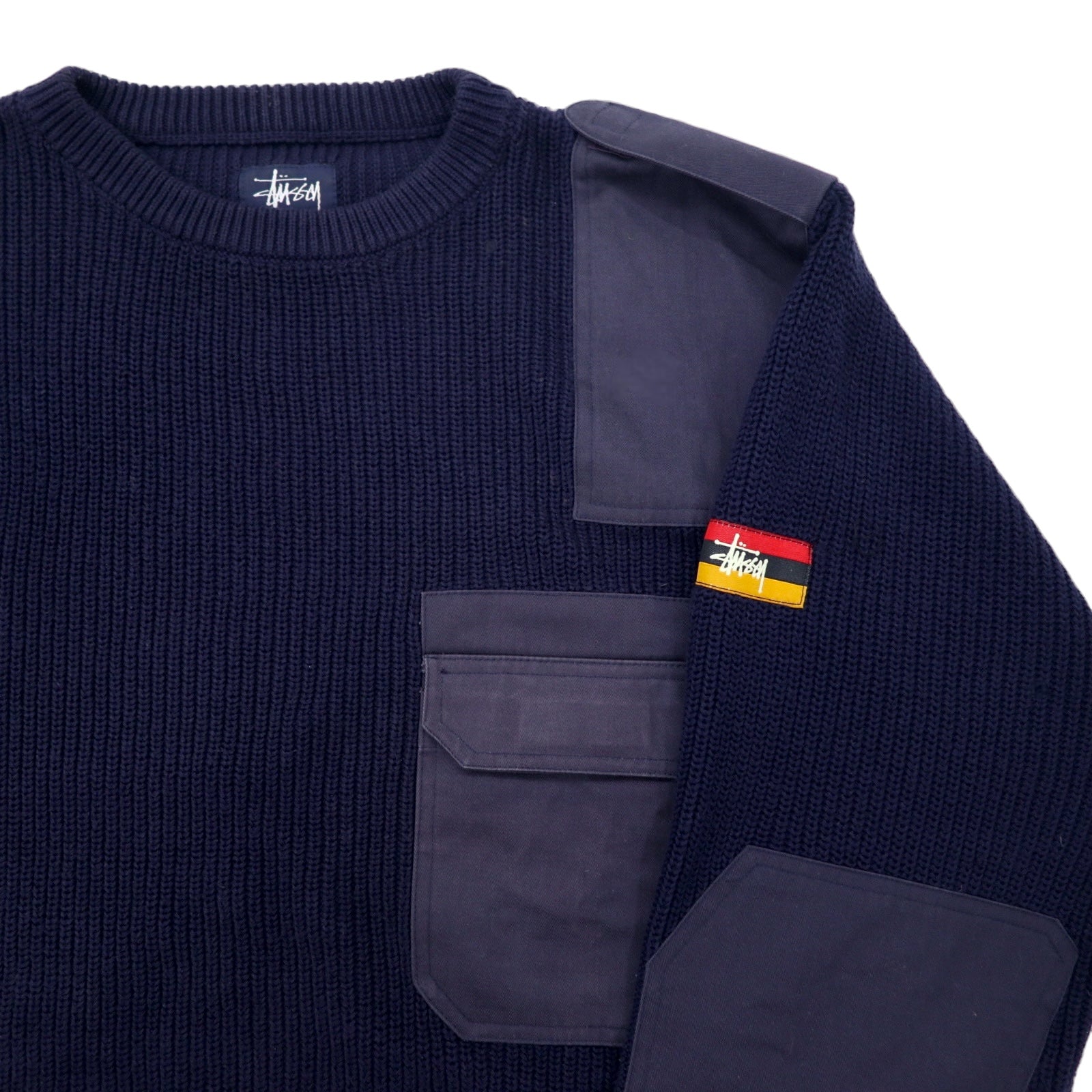 Stussy anni '90 maglione militare "Commando" taglia L, cotone, blu navy, etichetta blu, taglia oversize