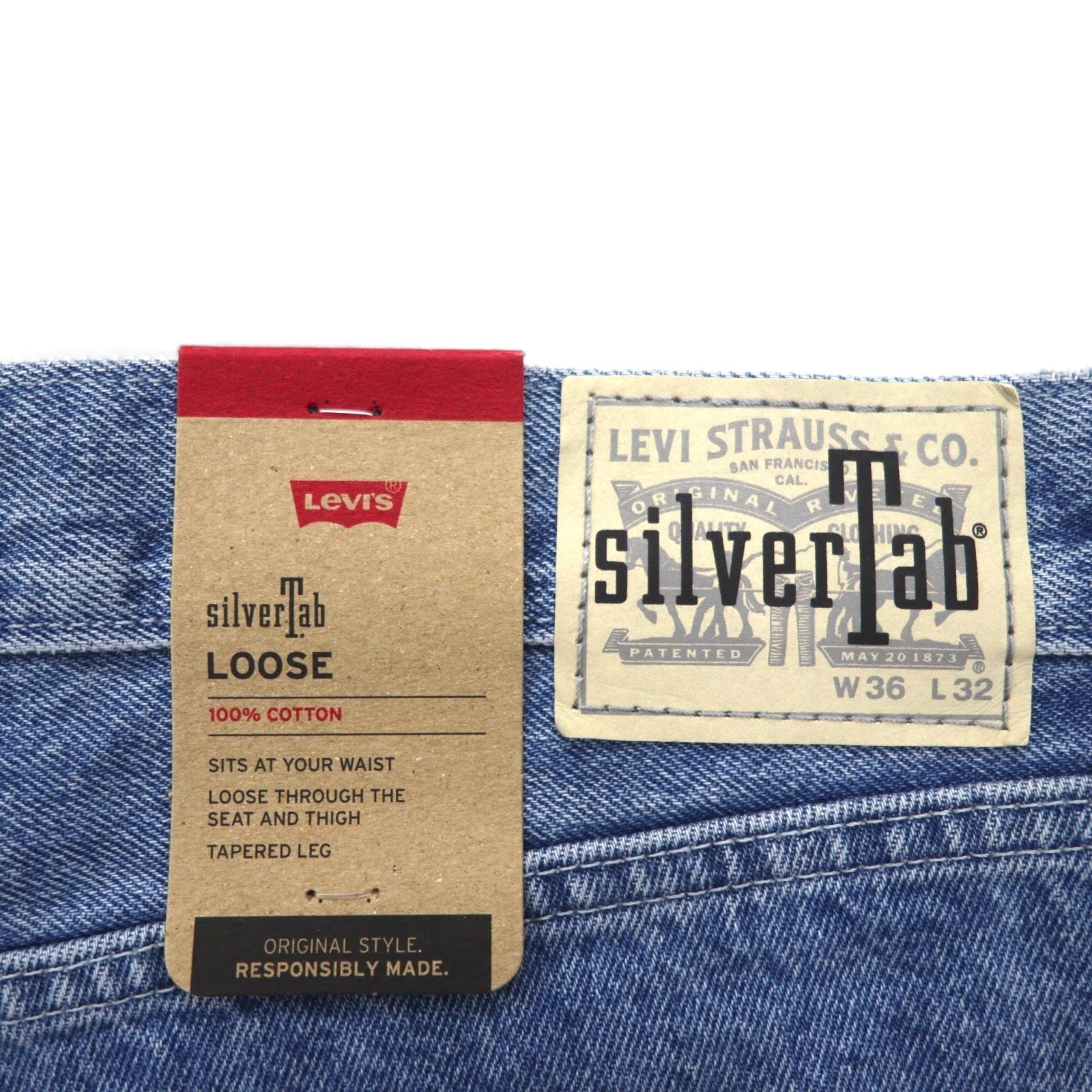 Levi's Silver Tab Loose Fit Baggy Tapered Jeans XL LOOSE Indigo Blue A3421-0001 Nuovo