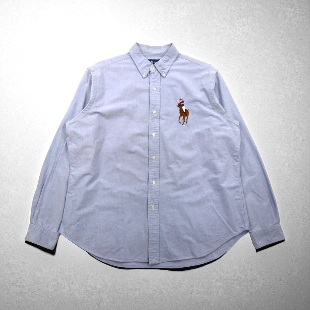 Ralph Lauren 90年代 ビッグポニー刺繍 CLASSIC FIT オックスフォード ボタンダウンシャツ XL ブルー コットン