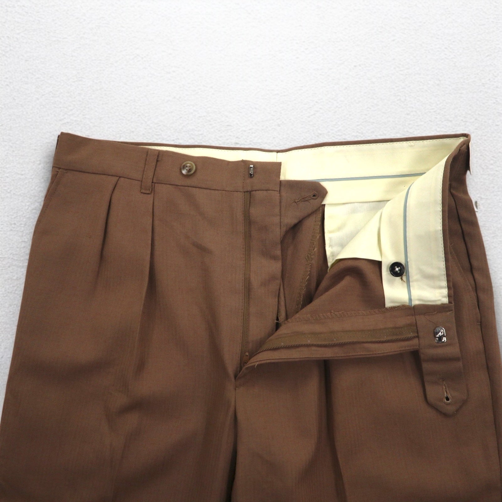 J.C.Penney 80年代 USA製 The Fox Collection 2タック スラックスパンツ L ブラウン ロケットTALONジップ デッドストック 未使用品