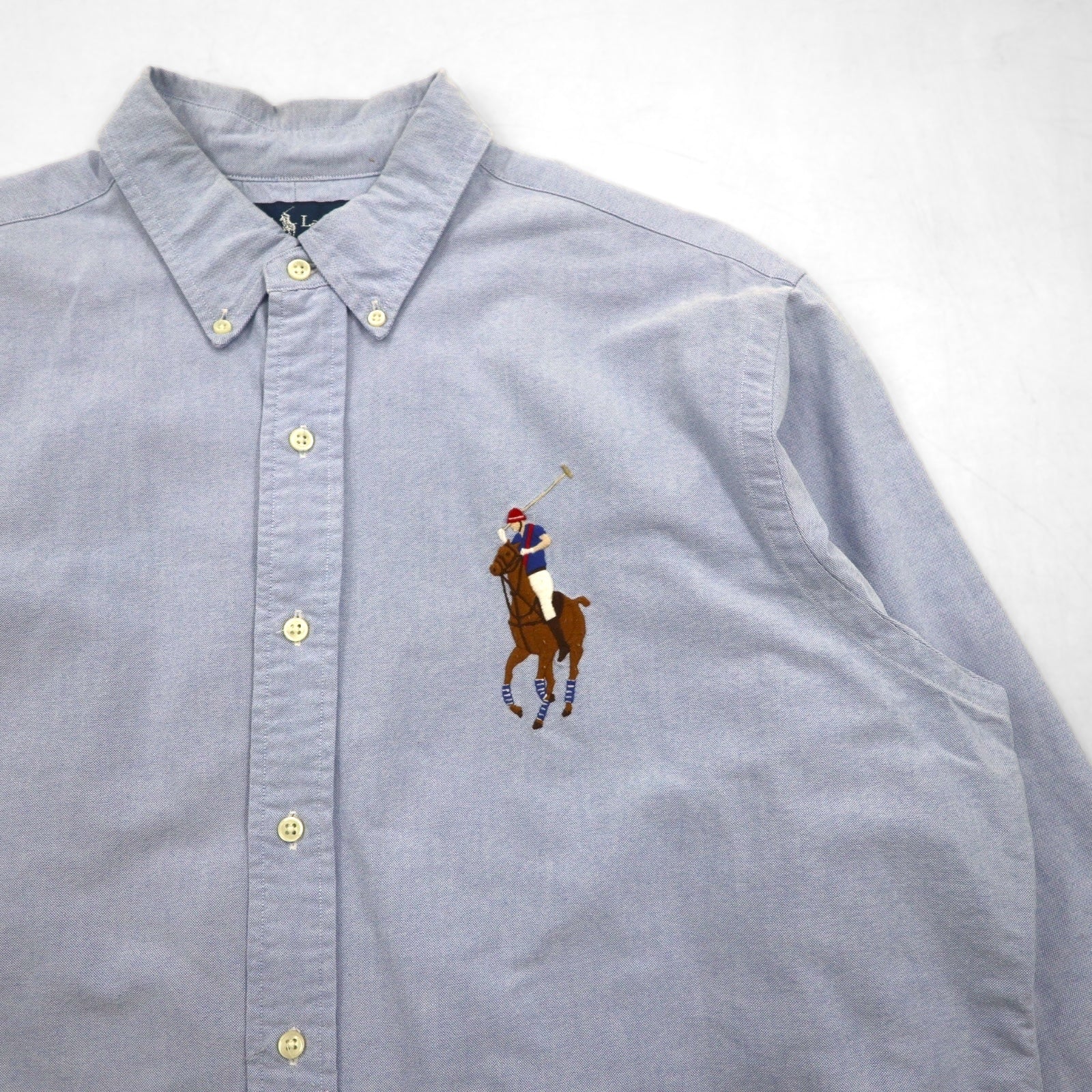 Ralph Lauren 90年代 ビッグポニー刺繍 CLASSIC FIT オックスフォード ボタンダウンシャツ XL ブルー コットン