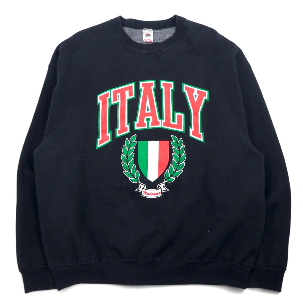 FRUIT OF THE LOOM 90年代 USA製 プリント スウェット XL ブラック コットン SUPER COTTON
