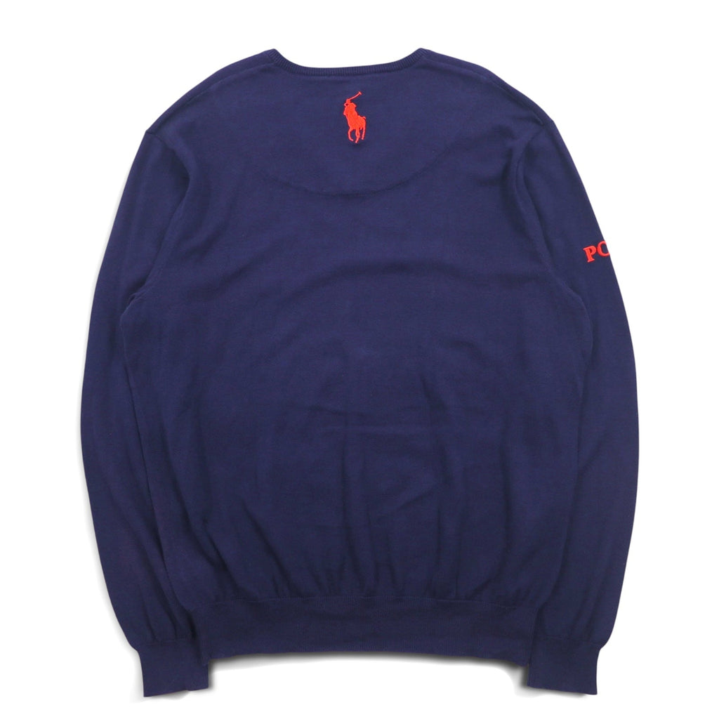 POLO GOLF RALPH LAUREN Vネック コットンニット セーター L ネイビー ポニー ロゴ刺繍 Royal St George's