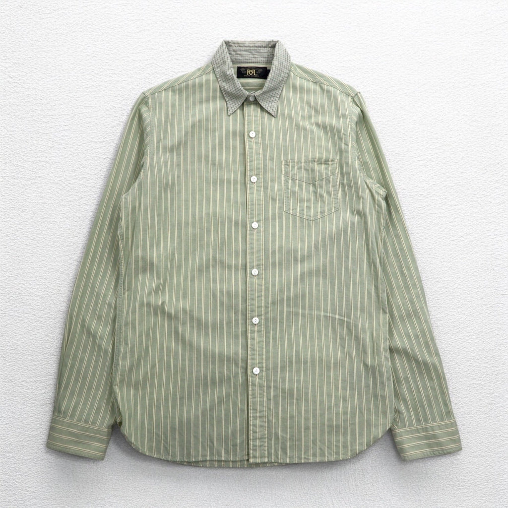 RRL DOUBLE RL RALPH LAUREN Camicia Cleric S Verde a Righe Sottogola