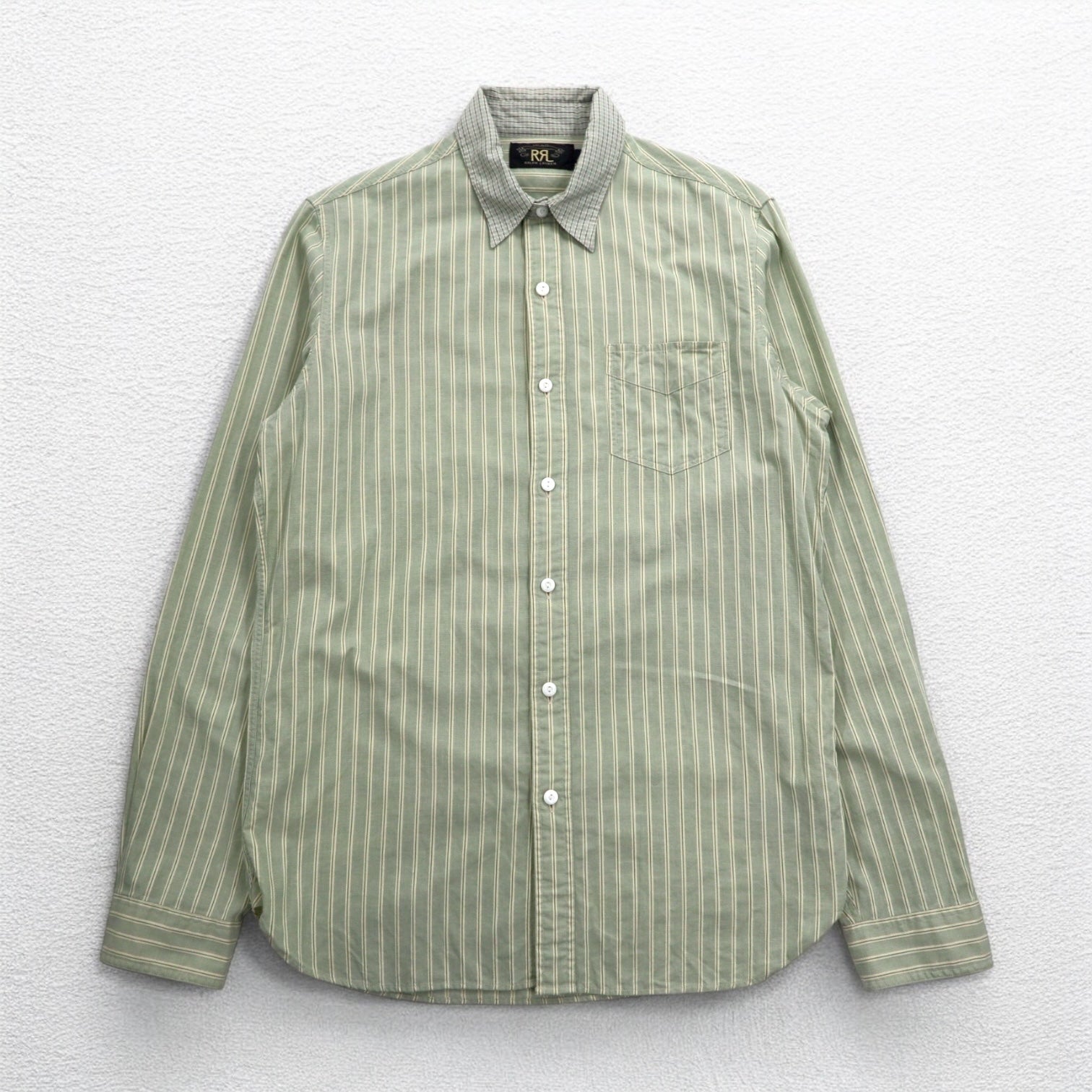 RRL DOUBLE RL RALPH LAUREN Camicia Cleric S Verde a Righe Sottogola