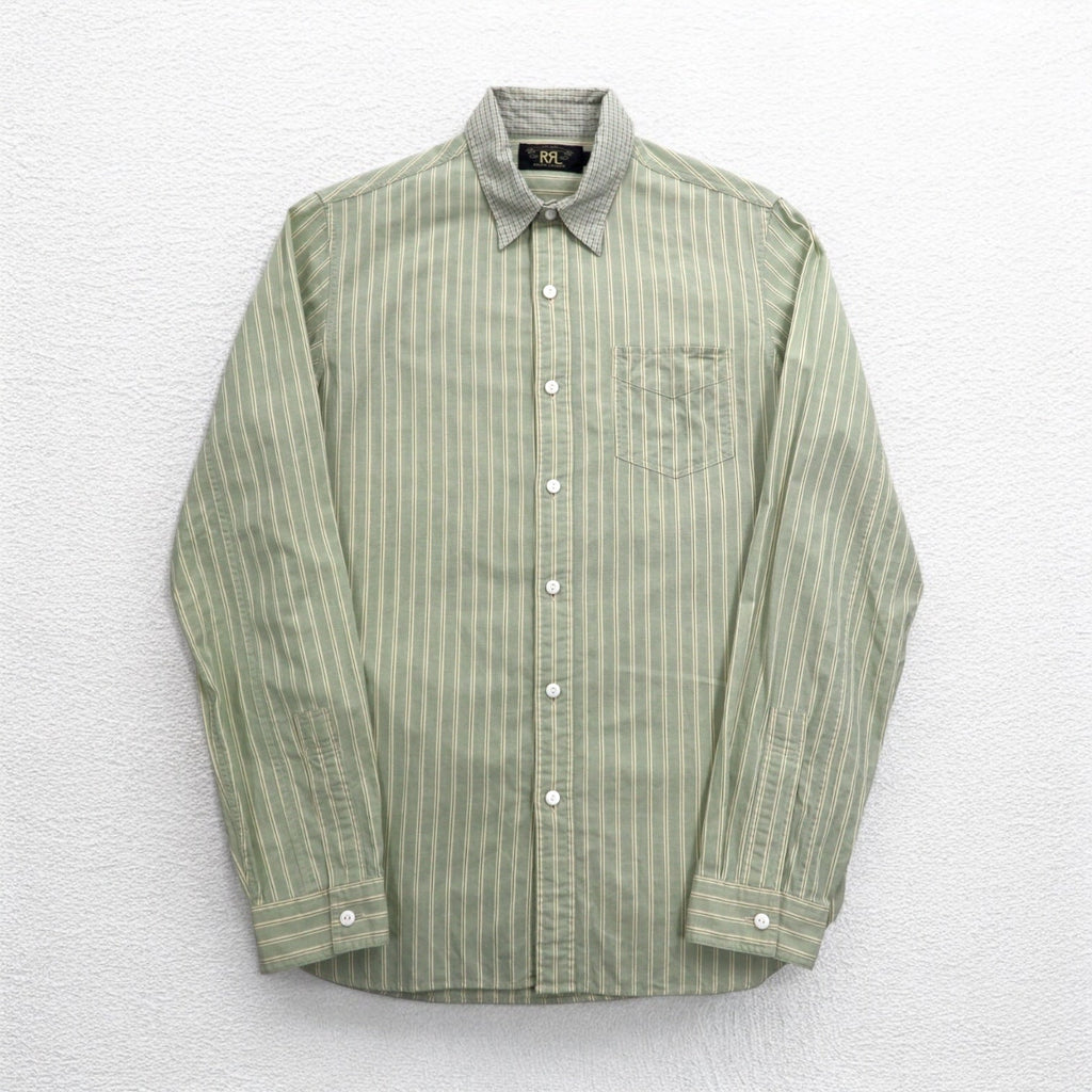 RRL DOUBLE RL RALPH LAUREN Camicia Cleric S Verde a Righe Sottogola