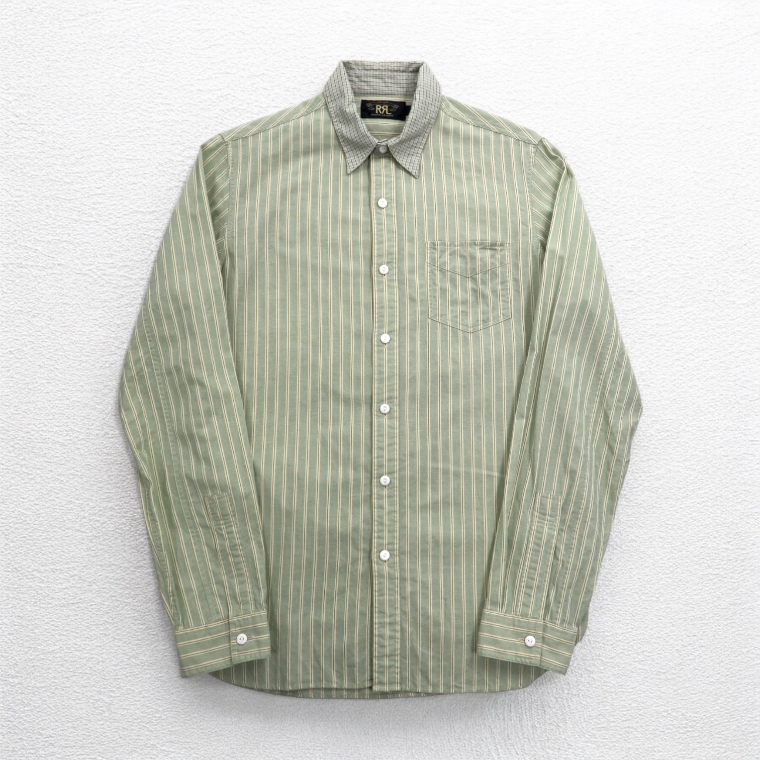 RRL DOUBLE RL RALPH LAUREN Camicia Cleric S Verde a Righe Sottogola
