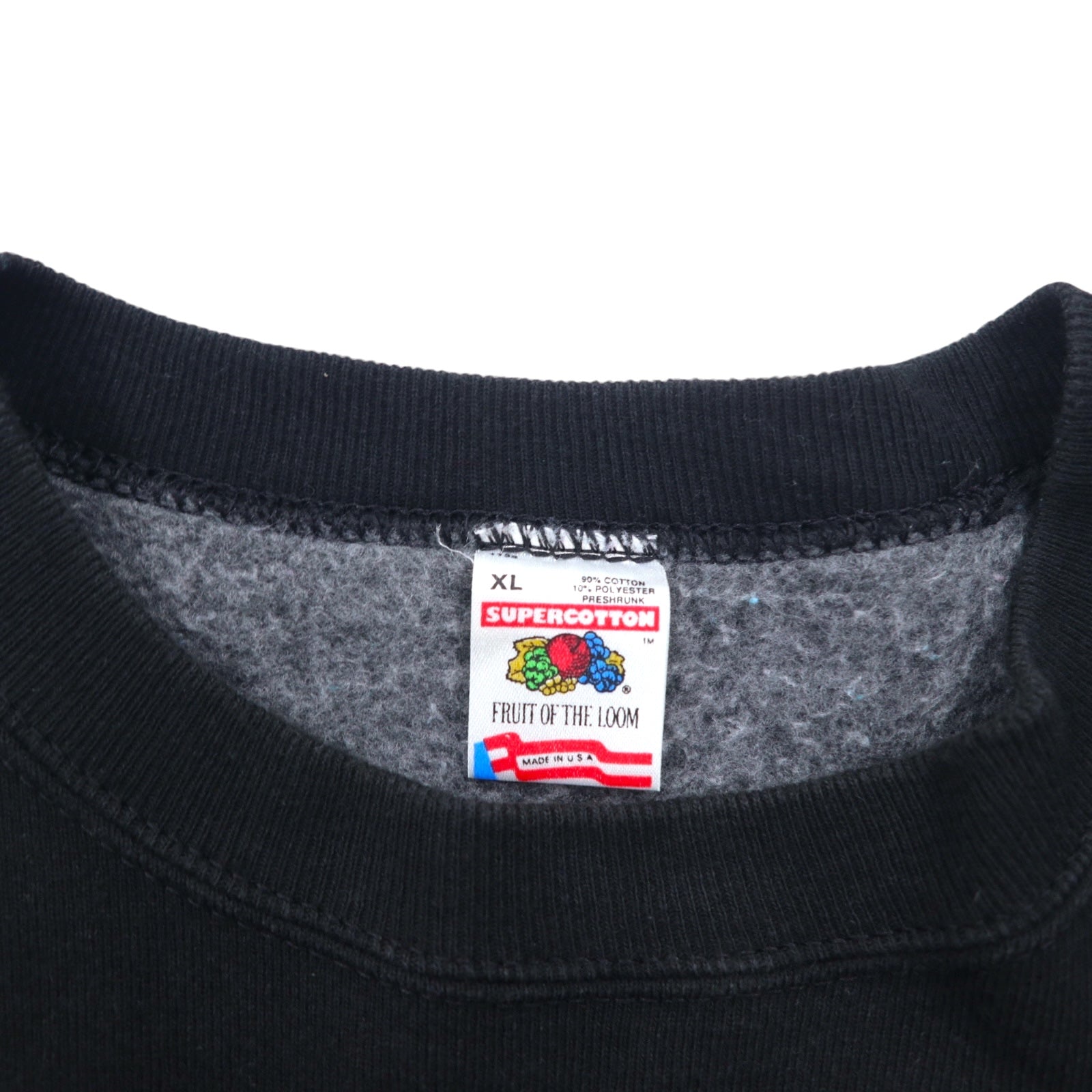 FRUIT OF THE LOOM Anni '90 Made in USA Stampa Felpa XL Nera Cotone SUPER COTTON