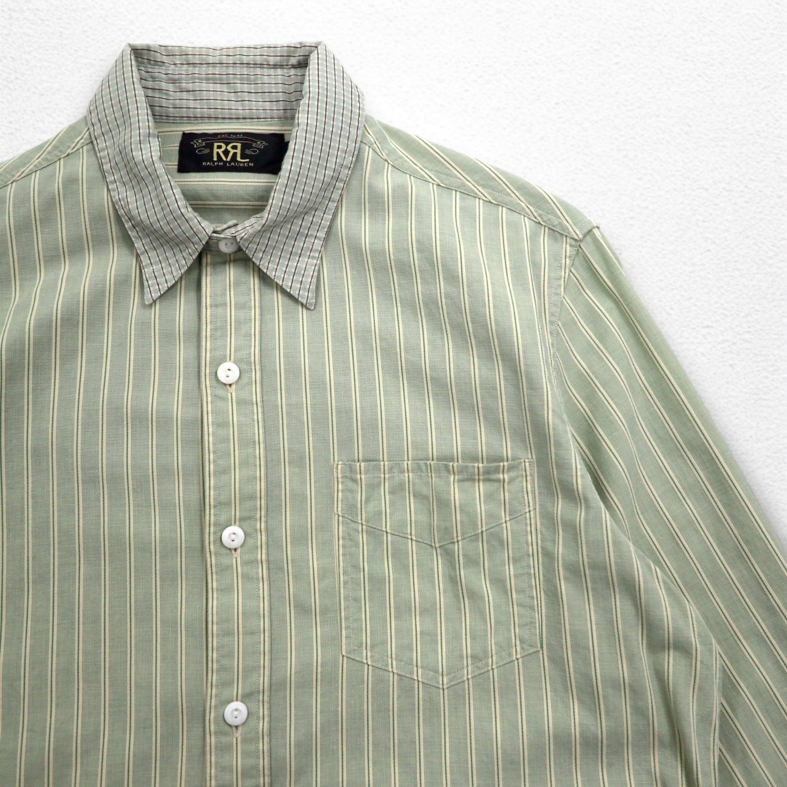 RRL DOUBLE RL RALPH LAUREN Camicia Cleric S Verde a Righe Sottogola