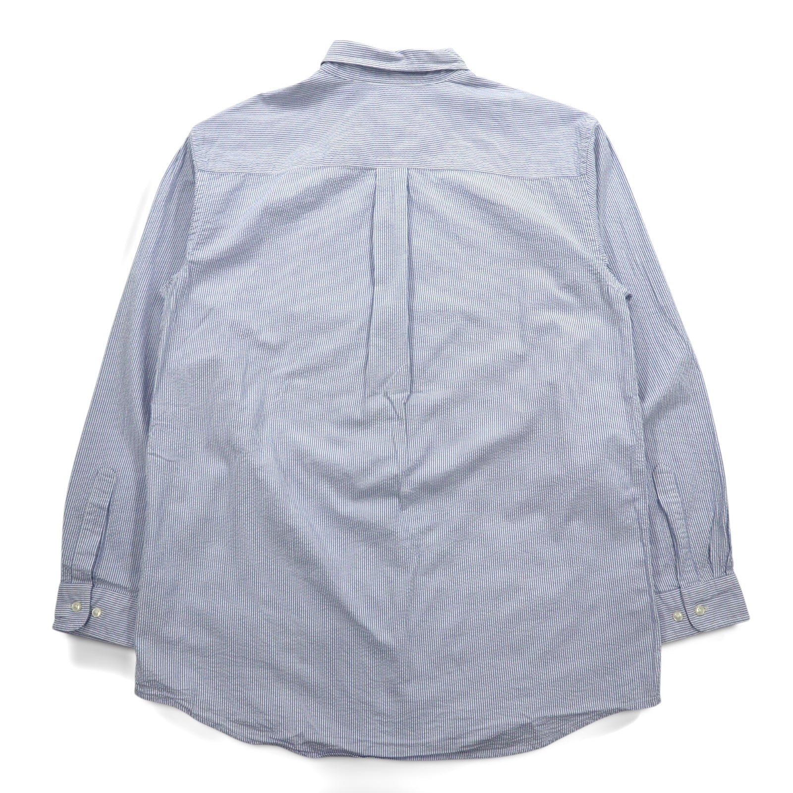L.L.Bean シアサッカー ボタンダウンシャツ L ブルー ストライプ コットン TRADITIONAL FIT 242318