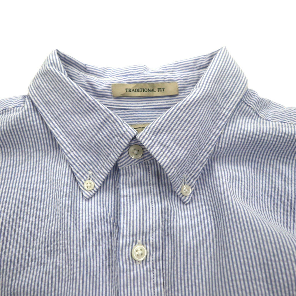 L.L.Bean シアサッカー ボタンダウンシャツ L ブルー ストライプ コットン TRADITIONAL FIT 242318