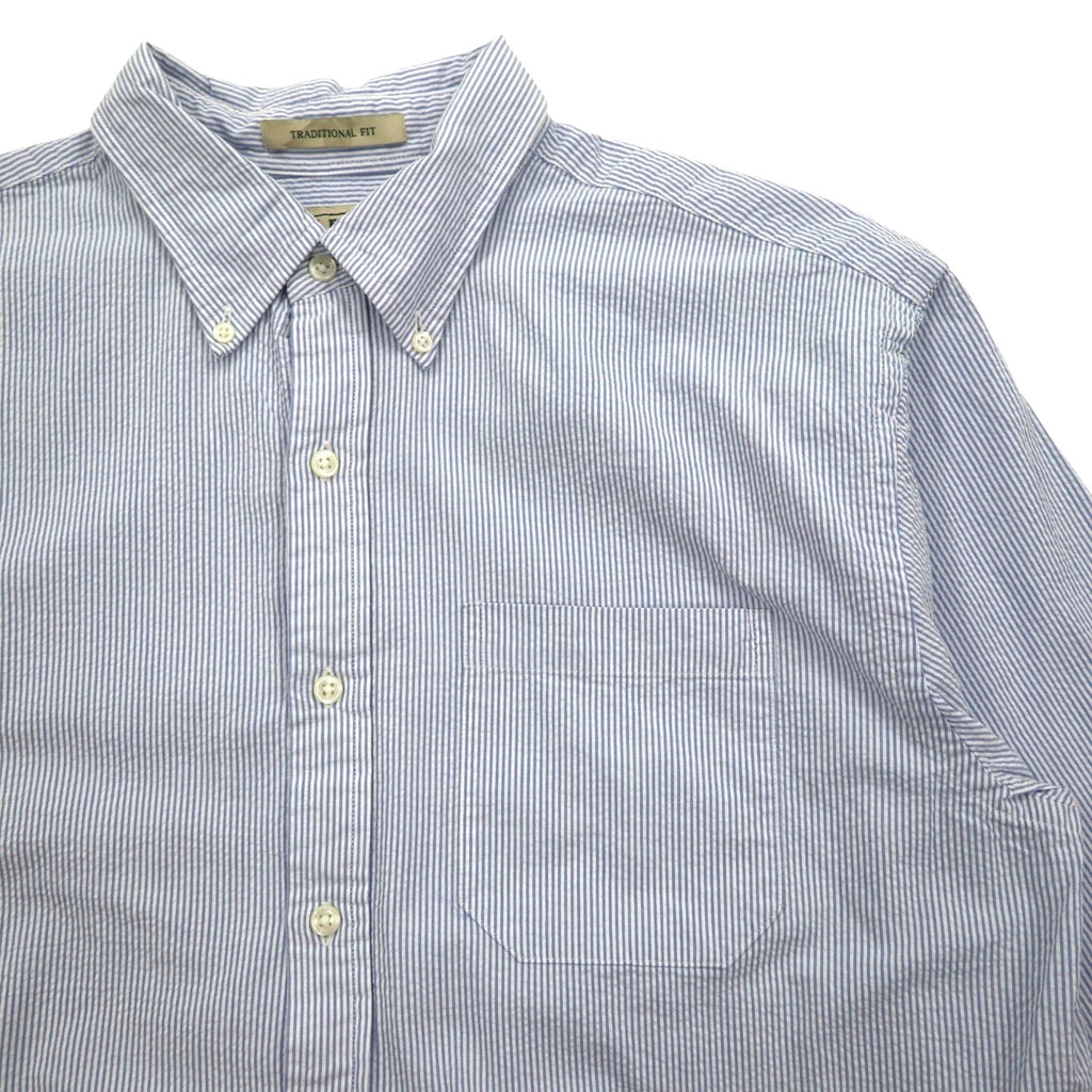 L.L.Bean シアサッカー ボタンダウンシャツ L ブルー ストライプ コットン TRADITIONAL FIT 242318