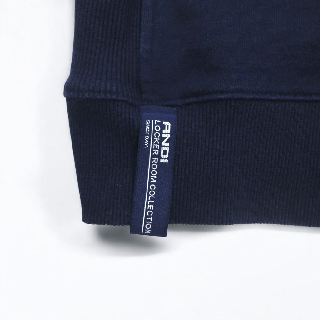 Felpa AND1 Reverse Weave XL, blu navy, cotone, con logo ricamato