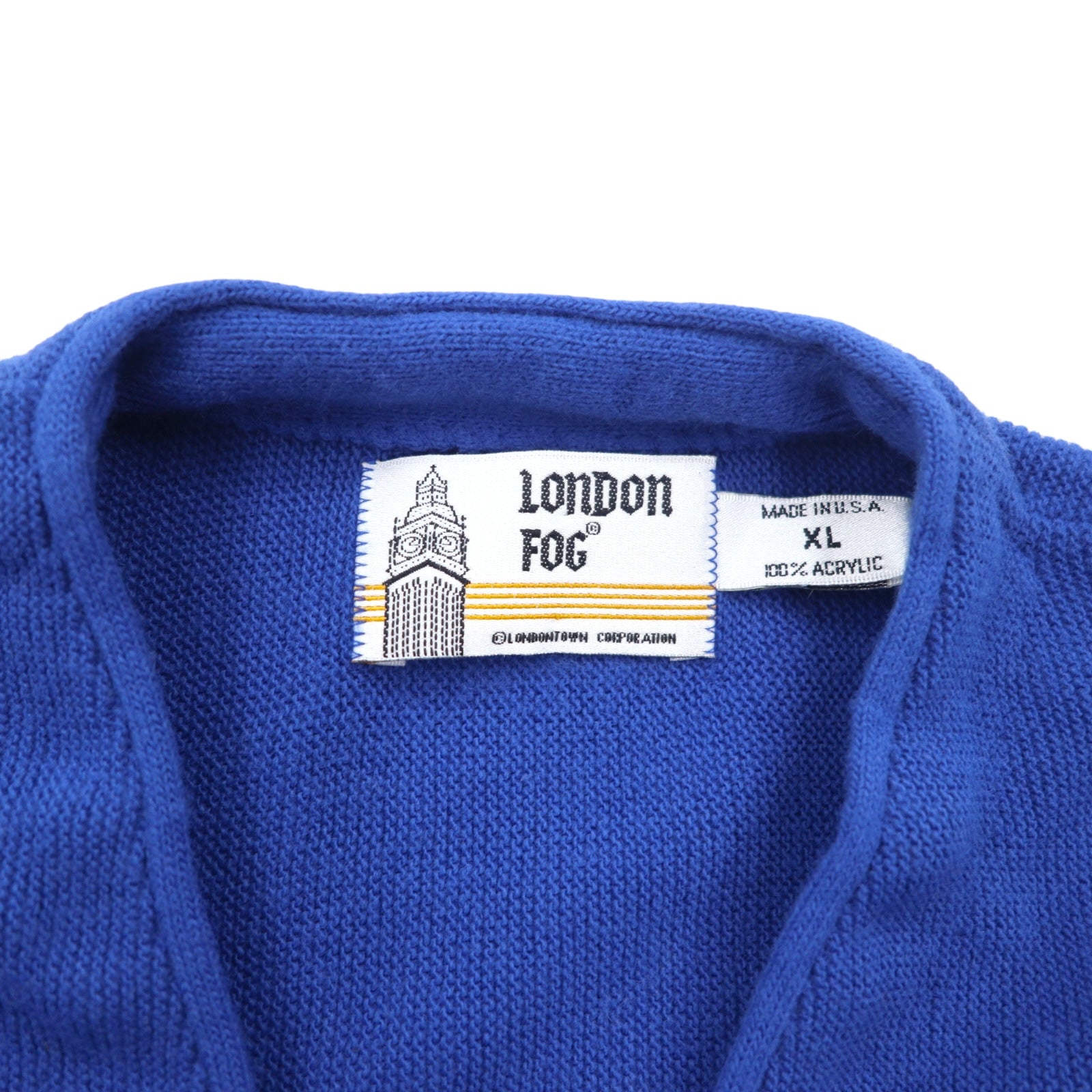LONDON FOG anni '90, cardigan in maglia acrilica made in USA, taglia XL, blu, acrilico