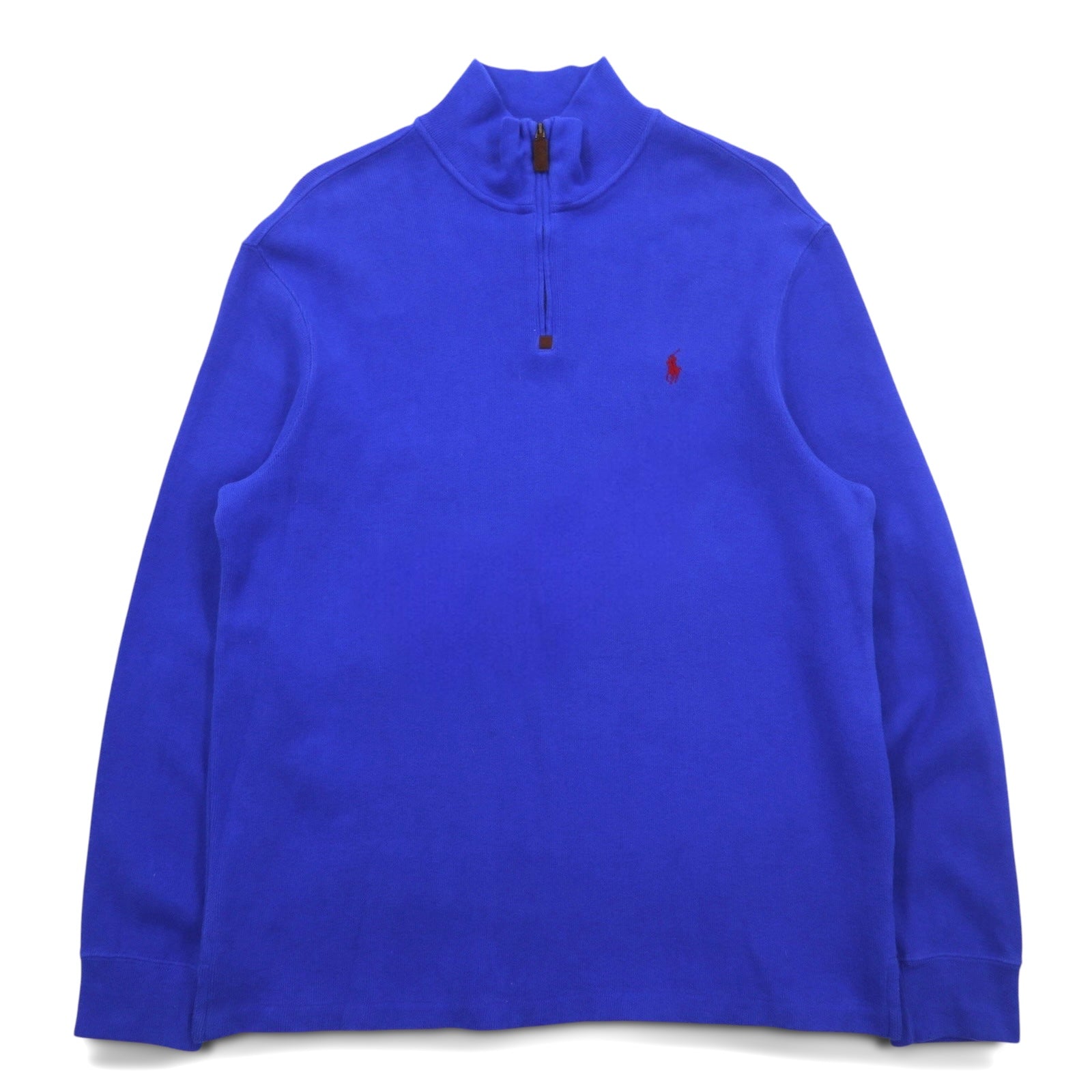 POLO RALPH LAUREN felpa con mezza zip, taglia L, blu, in cotone, con ricamo piccolo pony