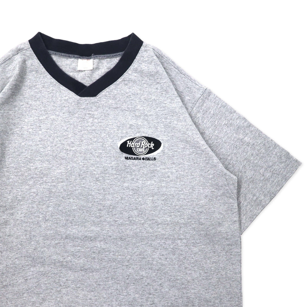 Hard Rock CAFE Made in Canada Anni '90 T-shirt girocollo M Grigio Cotone Logo ricamato NIAGARA FALLS Taglia Oversize