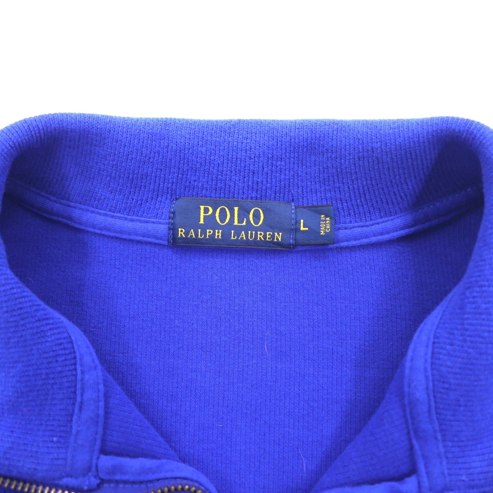POLO RALPH LAUREN felpa con mezza zip, taglia L, blu, in cotone, con ricamo piccolo pony