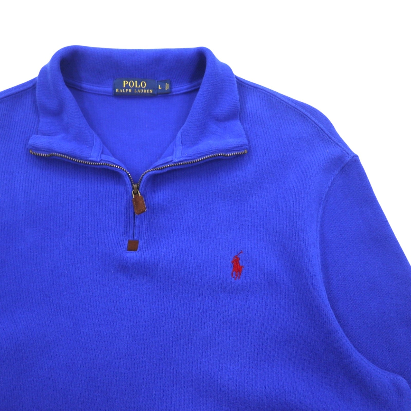 POLO RALPH LAUREN felpa con mezza zip, taglia L, blu, in cotone, con ricamo piccolo pony
