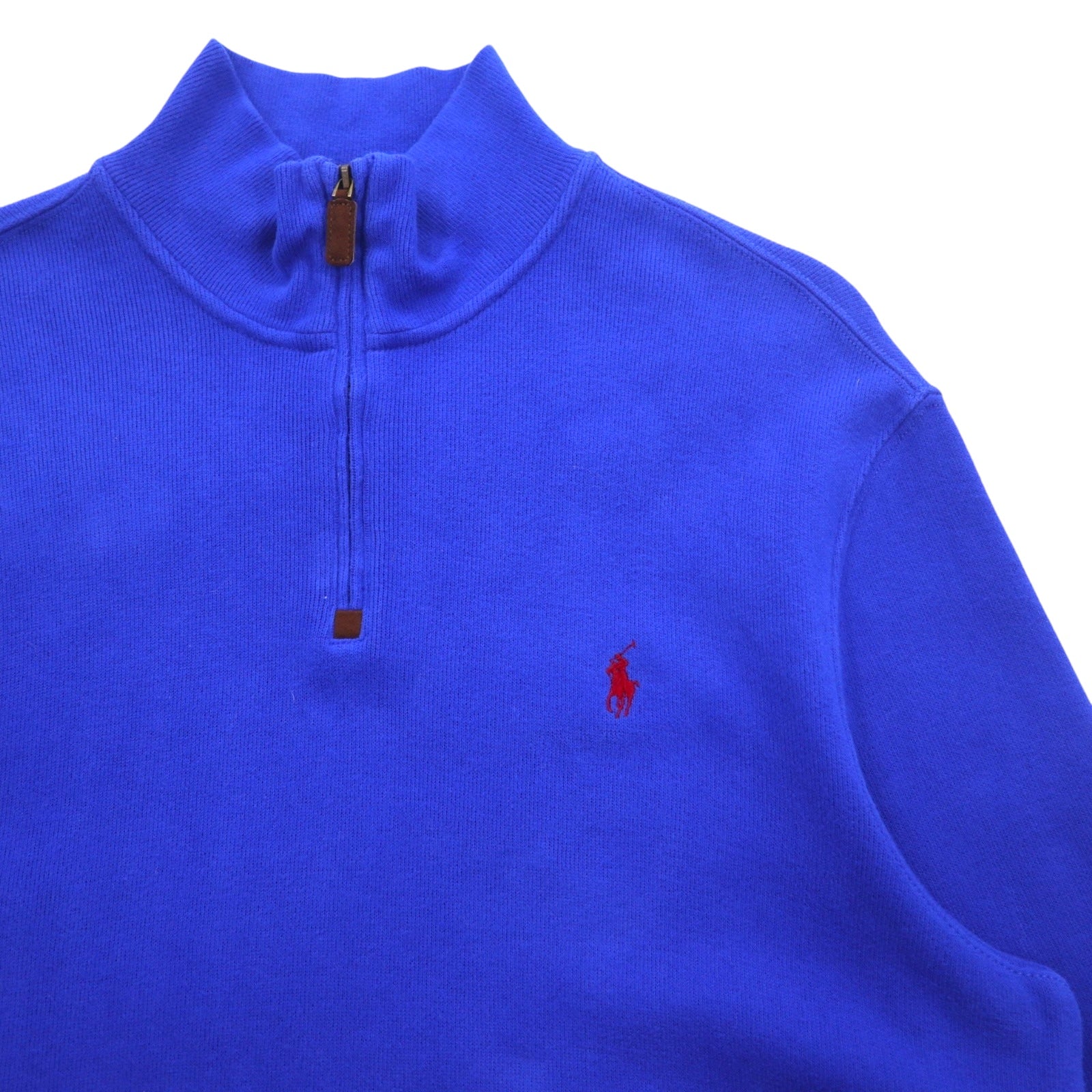 POLO RALPH LAUREN felpa con mezza zip, taglia L, blu, in cotone, con ricamo piccolo pony