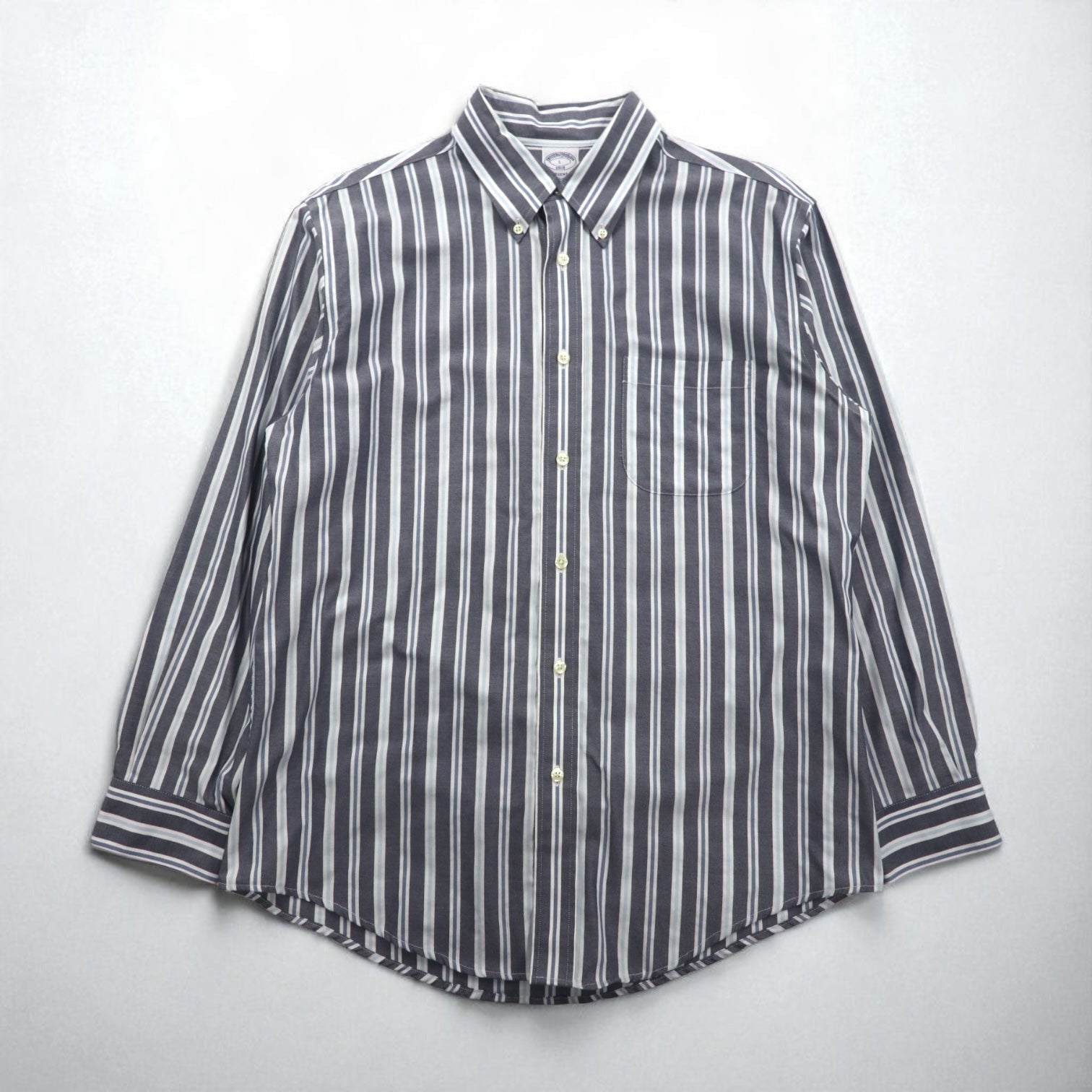 Brooks Brothers REGENT Camicia button-down L grigia a righe in cotone senza stiro