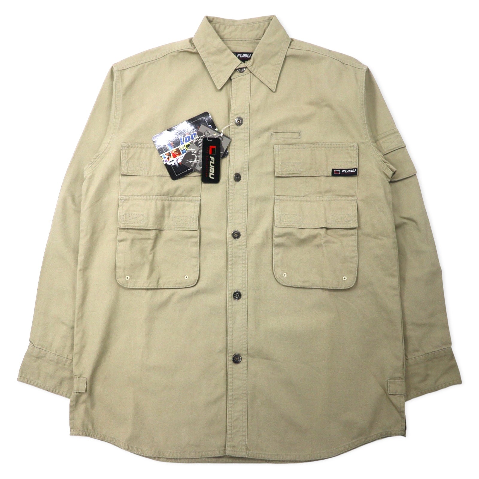 FUBU camicia da lavoro utility anni 2000 M beige cotone oversize nuova con etichette
