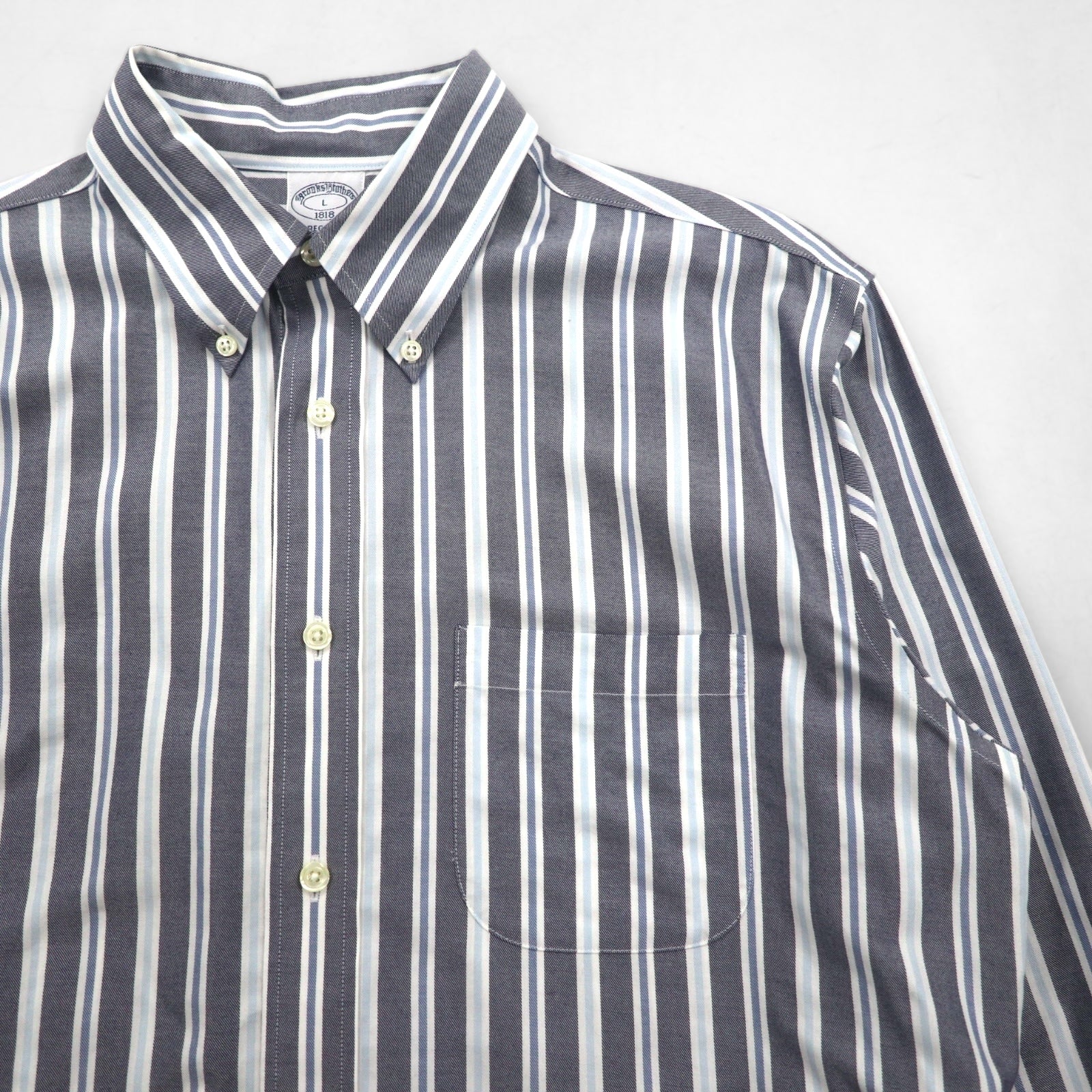 Brooks Brothers REGENT Camicia button-down L grigia a righe in cotone senza stiro