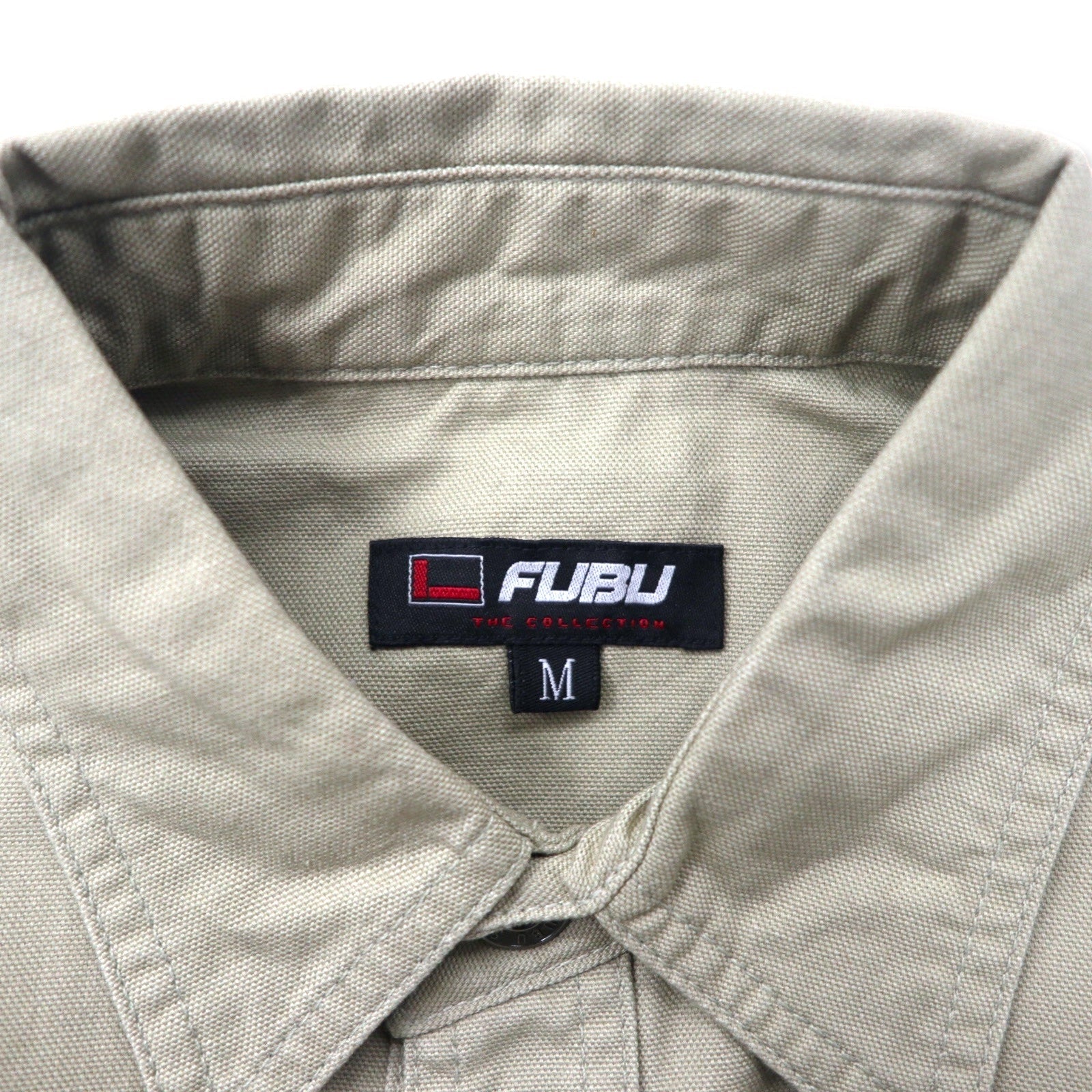 FUBU camicia da lavoro utility anni 2000 M beige cotone oversize nuova con etichette