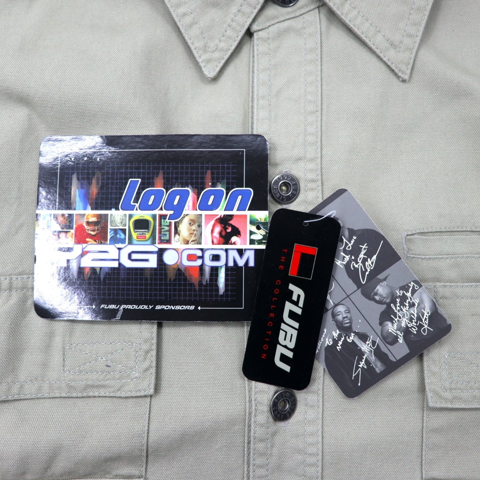 FUBU camicia da lavoro utility anni 2000 M beige cotone oversize nuova con etichette