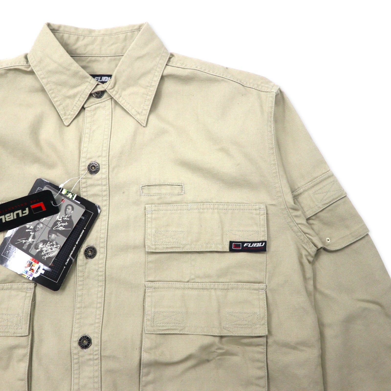 FUBU camicia da lavoro utility anni 2000 M beige cotone oversize nuova con etichette