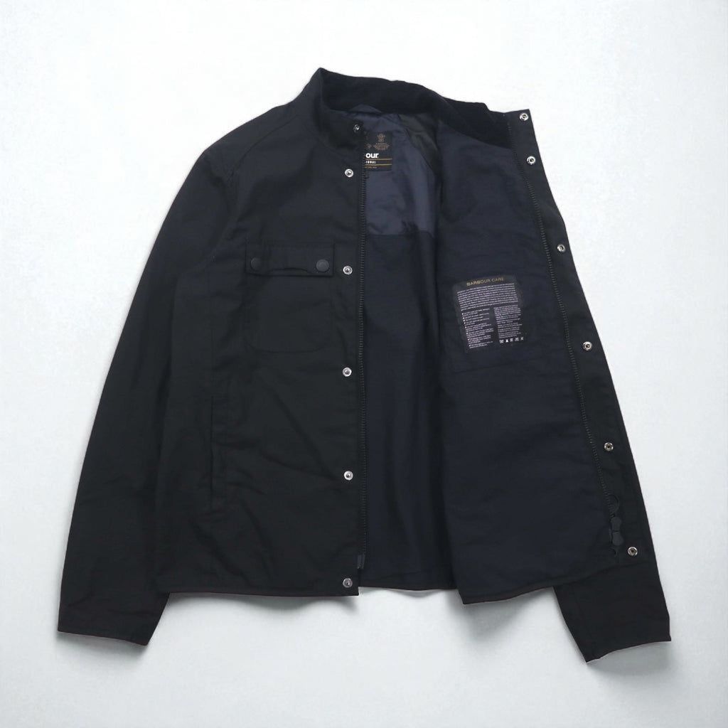 BARBOUR INTERNATIONAL LOCK WAX JACKET Giacca cerata da moto M Nera doppia zip MWX1176BK71