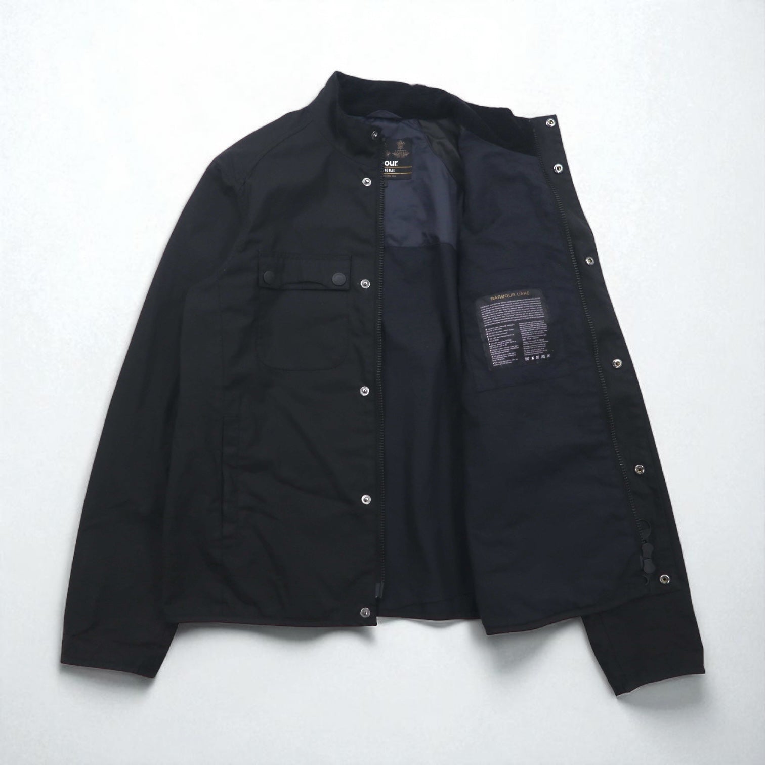 BARBOUR INTERNATIONAL LOCK WAX JACKET Giacca cerata da moto M Nera doppia zip MWX1176BK71
