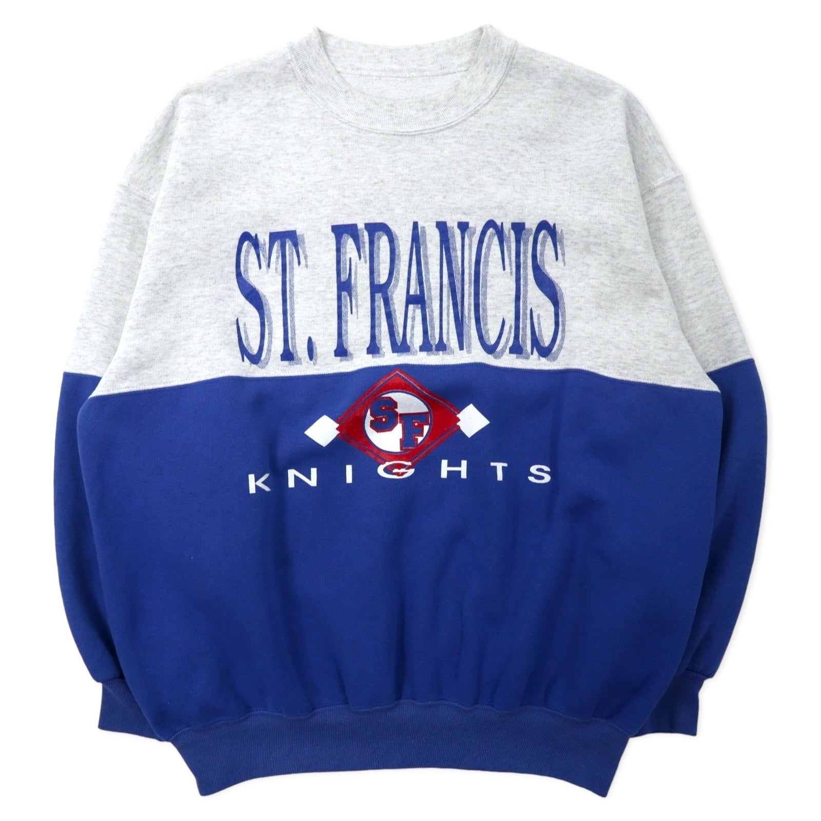Dodger Made in USA anni '90 Felpa girocollo stampata college L Grigio Blu Cotone ST. FRANCIS