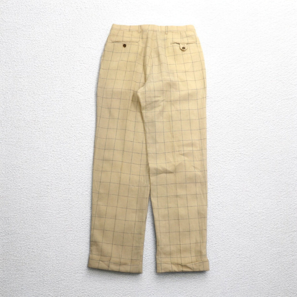 TOMMY HILFIGER 90年代 ウィンドペンチェック 2タック ワイド スラックスパンツ L クリーム リネン コットン