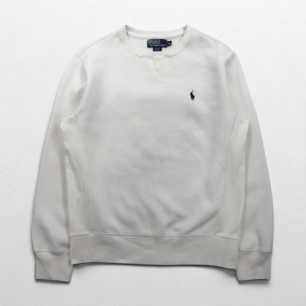 Polo by Ralph Lauren 90年代 リバースウィーブ 前V スウェット M ホワイト 裏起毛 スモールポニー刺繍