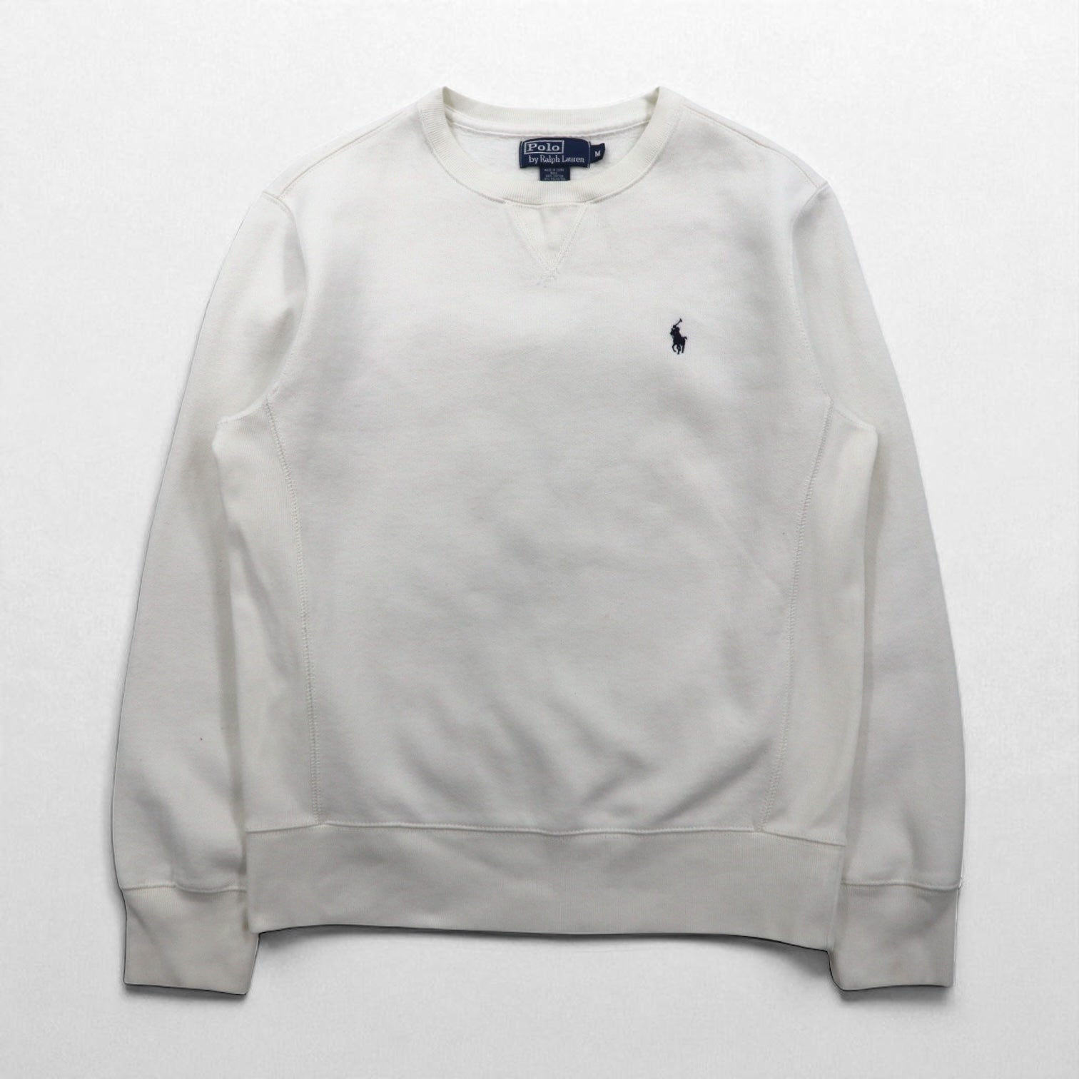 Polo by Ralph Lauren 90年代 リバースウィーブ 前V スウェット M ホワイト 裏起毛 スモールポニー刺繍