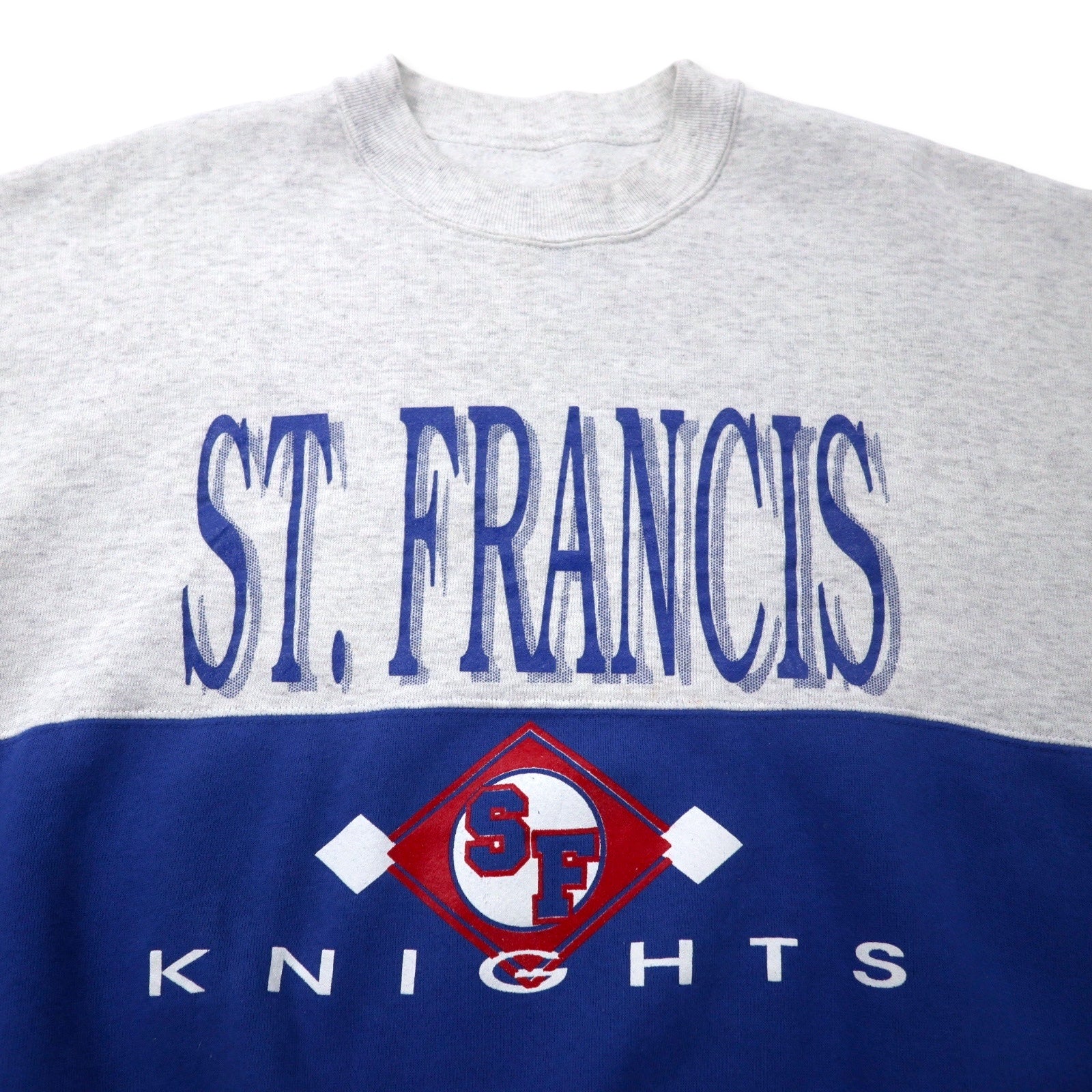 Dodger Made in USA anni '90 Felpa girocollo stampata college L Grigio Blu Cotone ST. FRANCIS